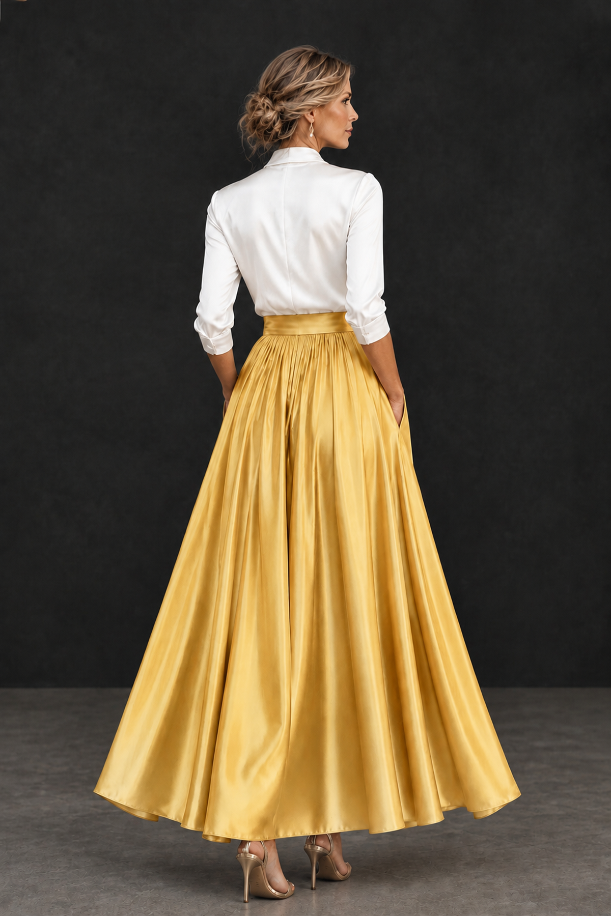 BOLODOO Gold and White V-Neck A-Line Mother of the Bride Dress - Gold - Gold_2