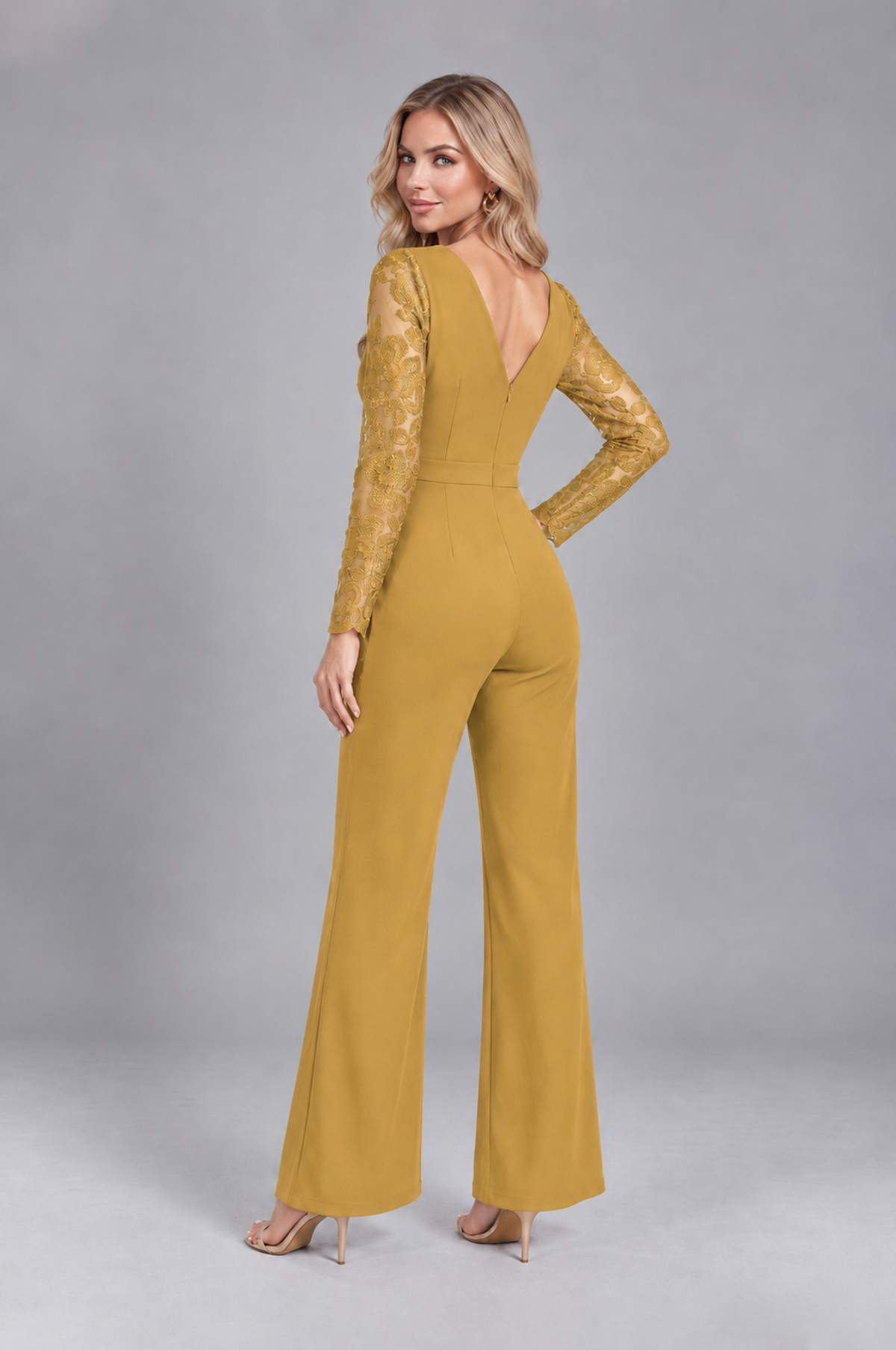 BOLODOO Gold Lace Long-Sleeve V-Neck Mother Pant Suit - Gold - Gold_2