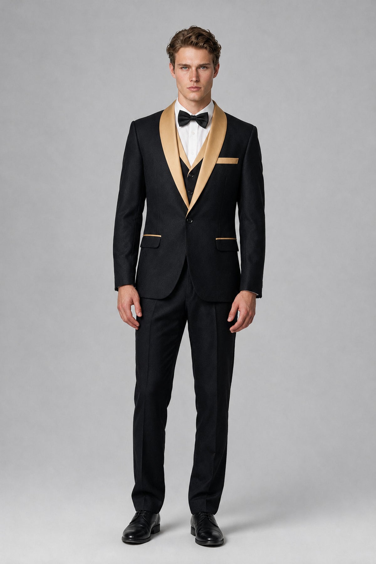 Bolodoo Men's Gold 3-Piece Shawl Lapel Tuxedo Suit - Gold - Gold_2