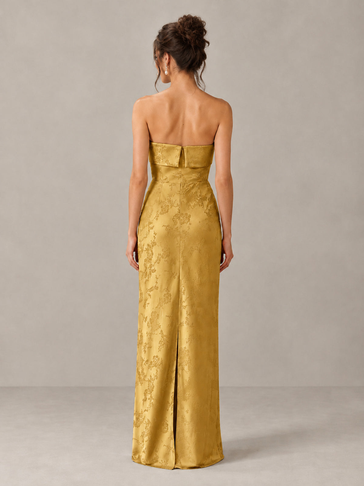 BOLODOO Gold Strapless Floral Bridesmaid Dress - Gold - Gold_2