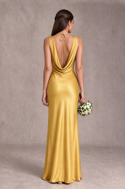 BOLODOO Gold Cowl Neck Open Back Satin Bridesmaid Dress - Gold - Gold_2
