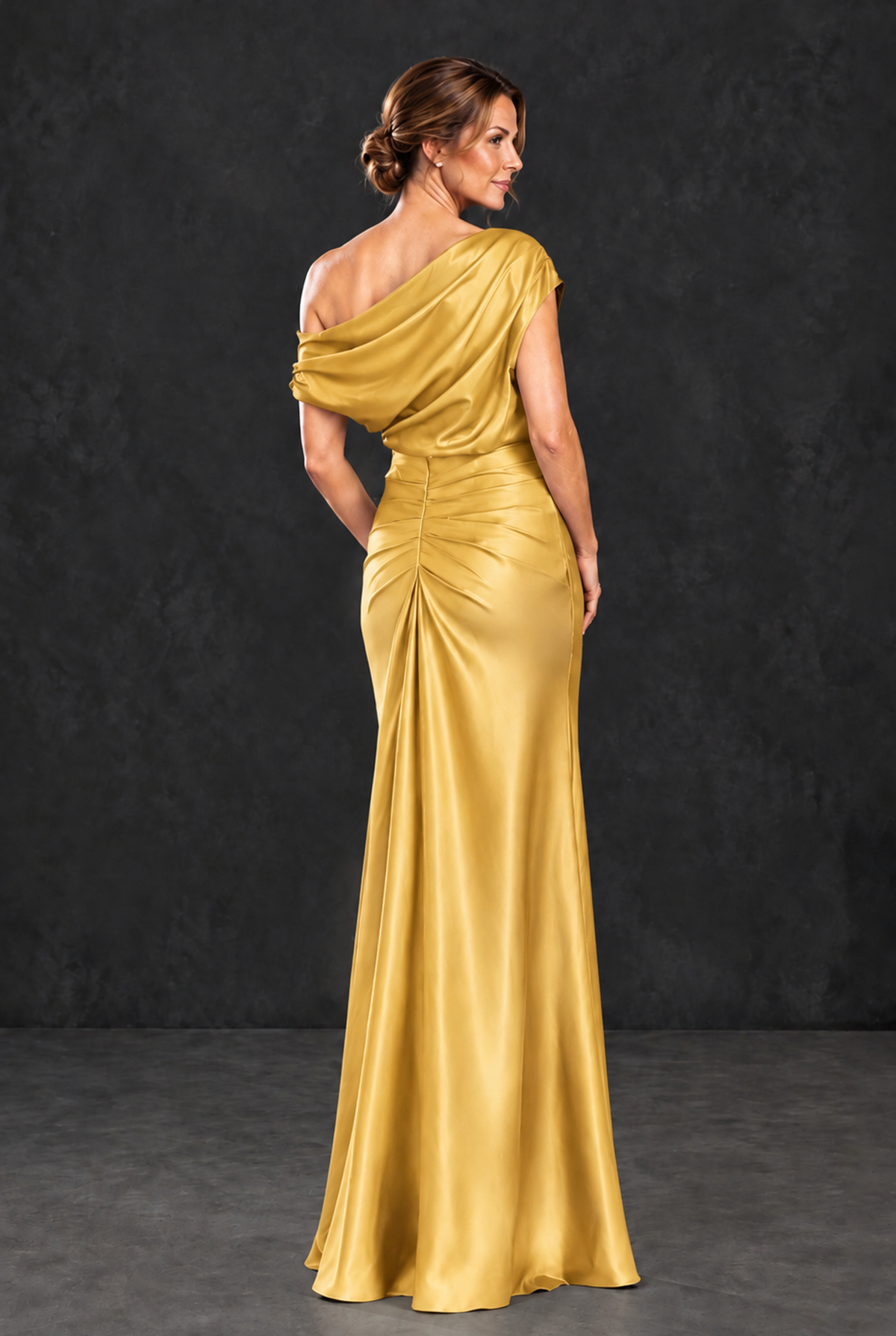 BOLODOO Gold Asymmetric Ruched Mother of the Bride Dress - Gold - Gold_2