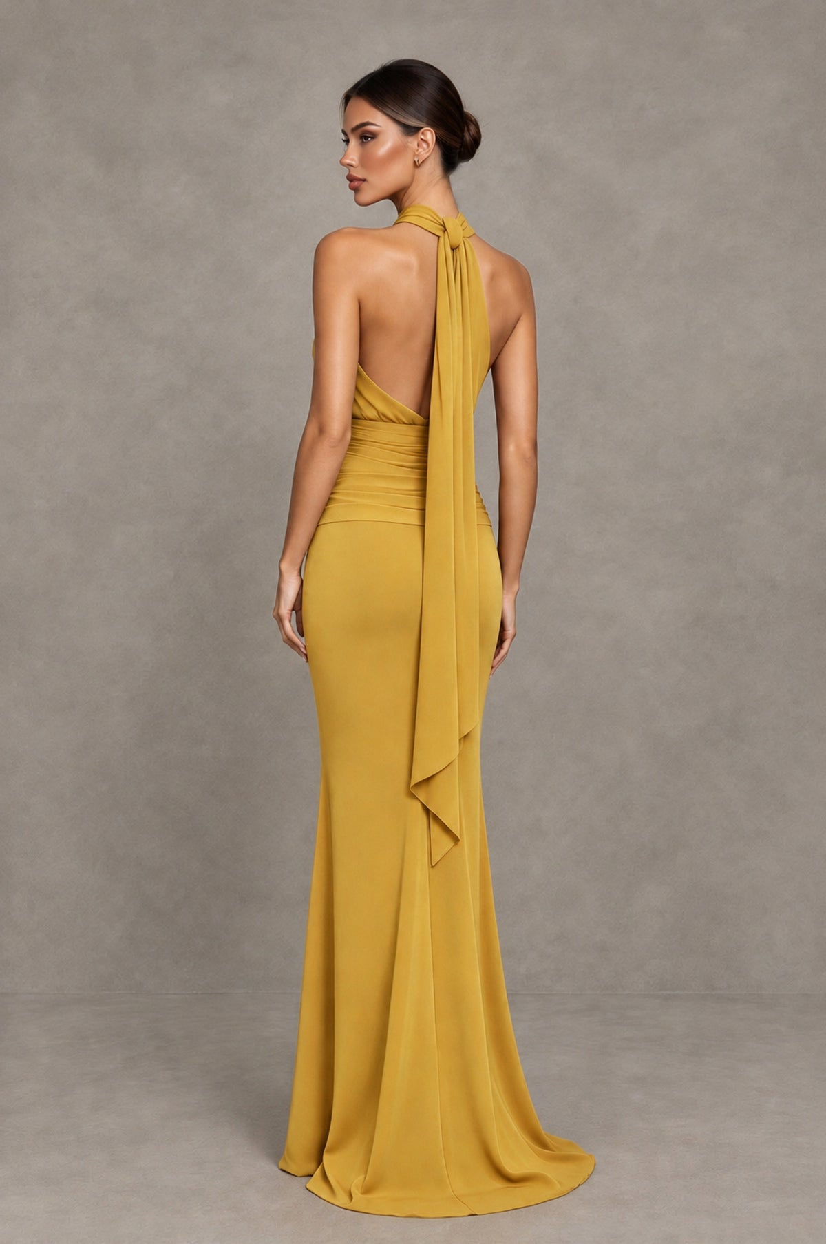 BOLODOO Gold Chiffon Halter Maxi Formal Wedding Guest Dress - Gold - Gold_2