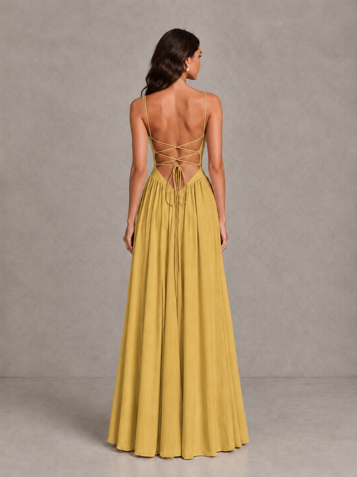 BOLODOO Gold Lace-Up Back A-Line Bridesmaid Dress - Gold - Gold_2