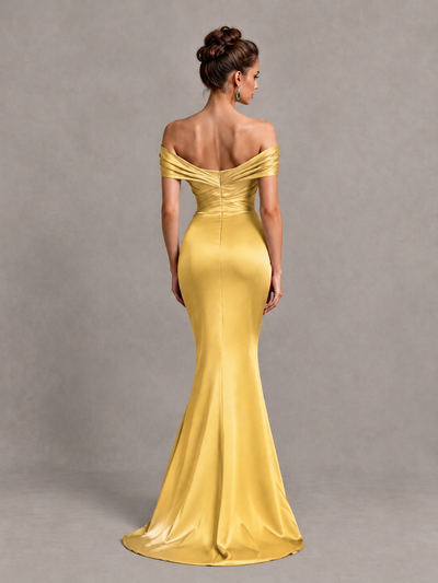 BOLODOO Gold Off-Shoulder Satin Mermaid Prom Dress - Gold - Gold_2