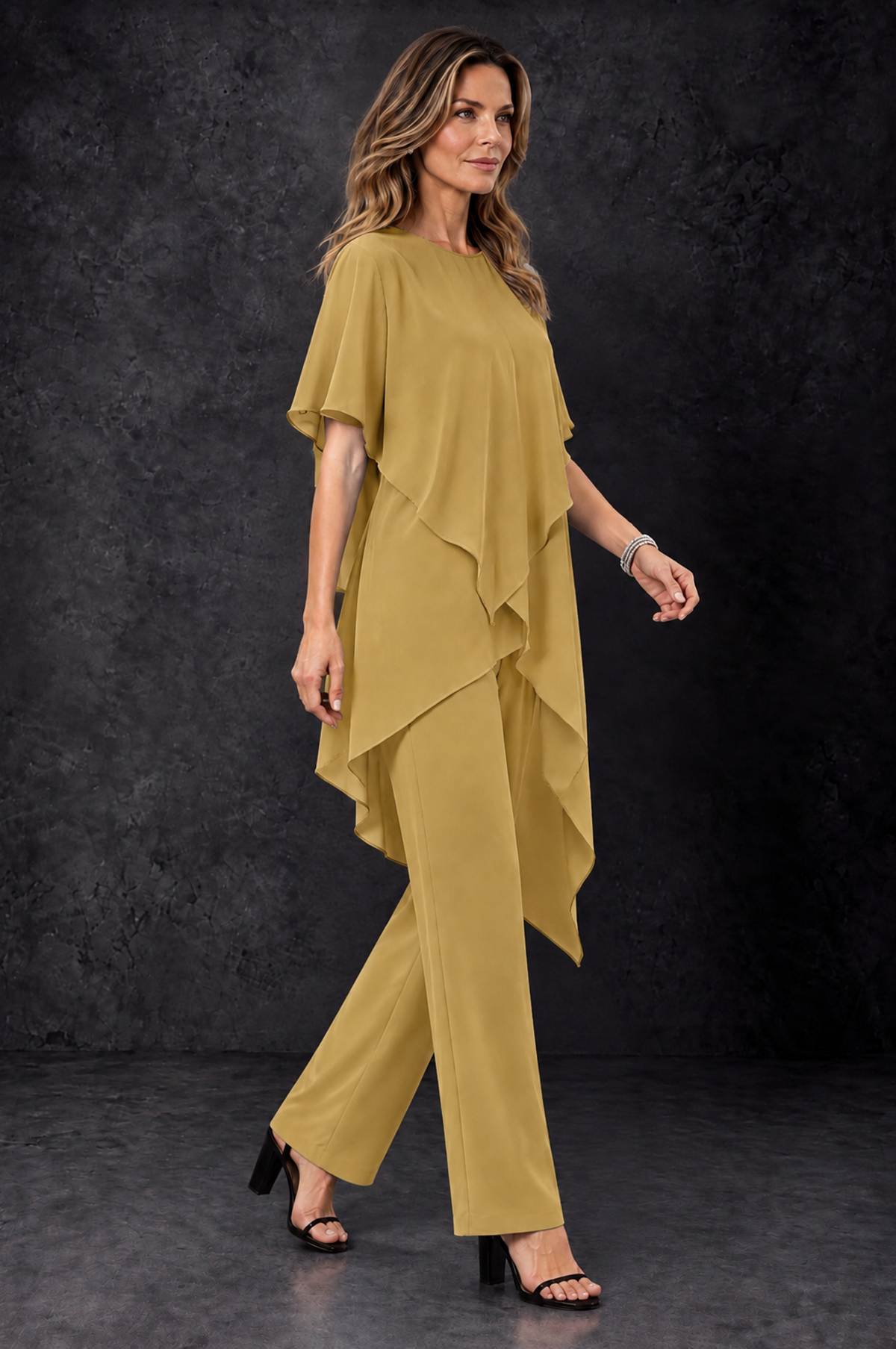 BOLODOO Gold Chiffon Two Piece Mother of the Bride Pant Suit - Gold - Gold_2