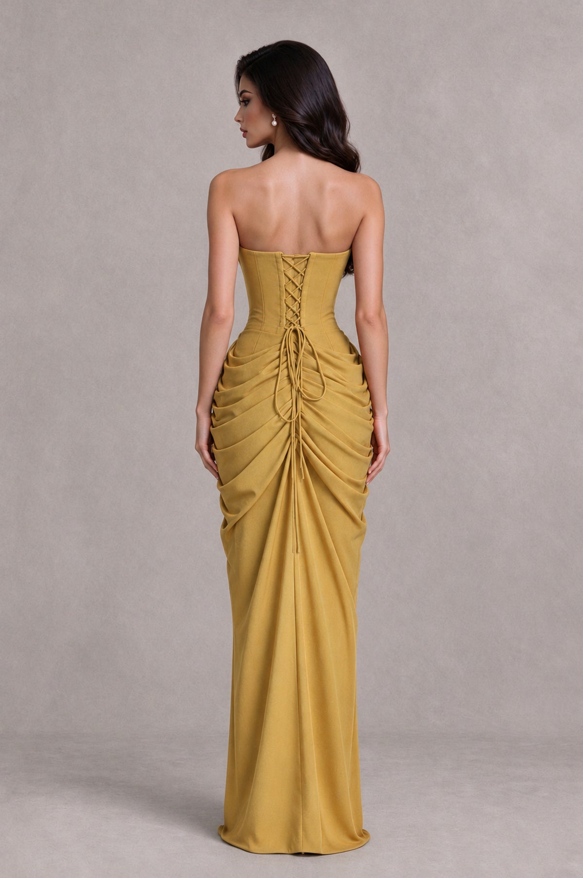 BOLODOO Gold Strapless Ruched Corset Evening Gown - Gold - Gold_2