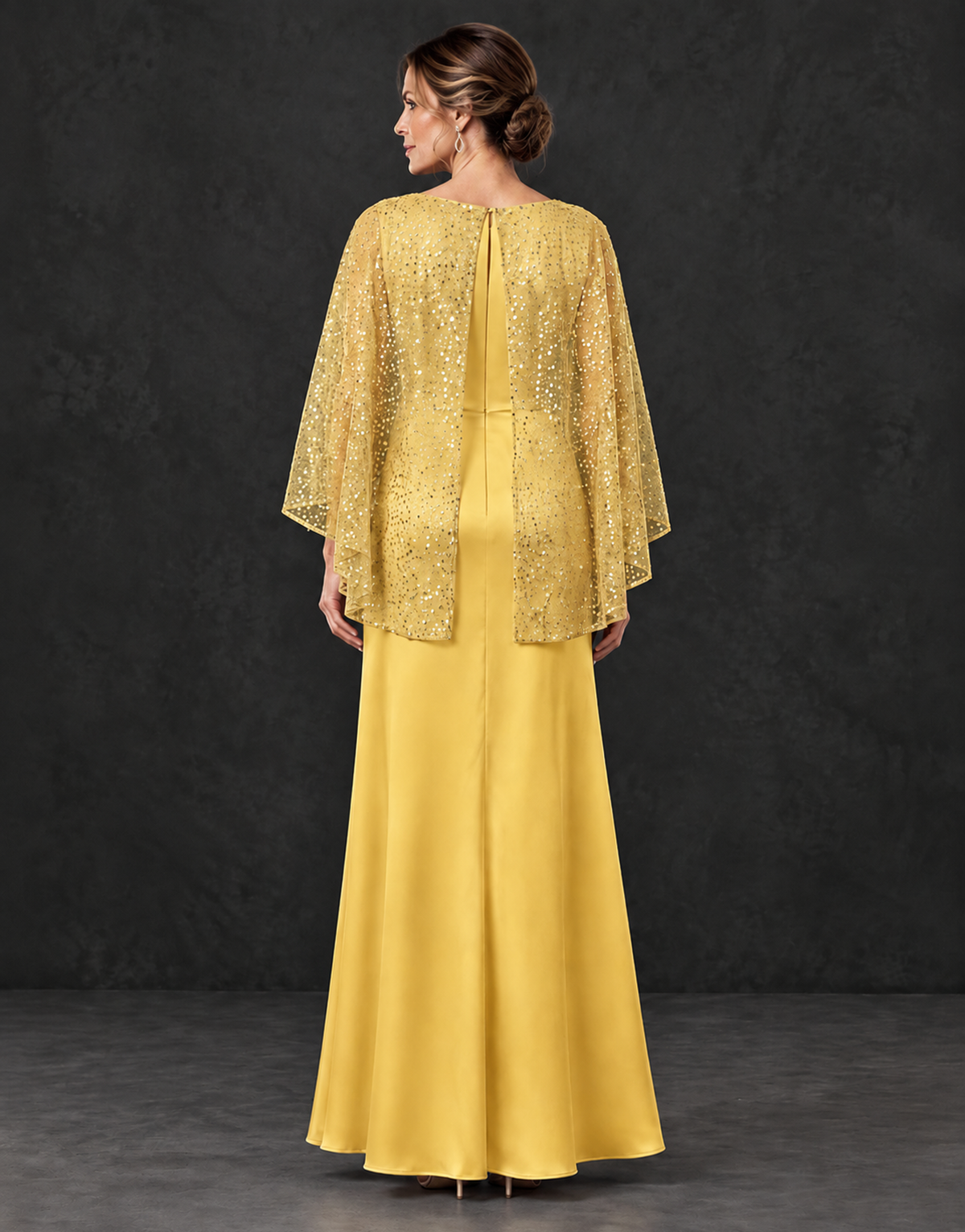 BOLODOO Gold Sparkle Cape Sleeve Mother of the Bride Dress - Gold - Gold_2
