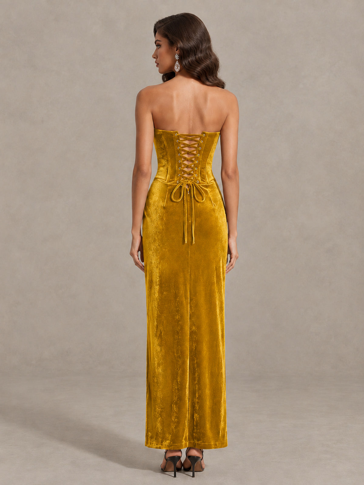 BOLODOO Gold Strapless Velvet Cocktail Maxi Dress - Gold - Gold_2