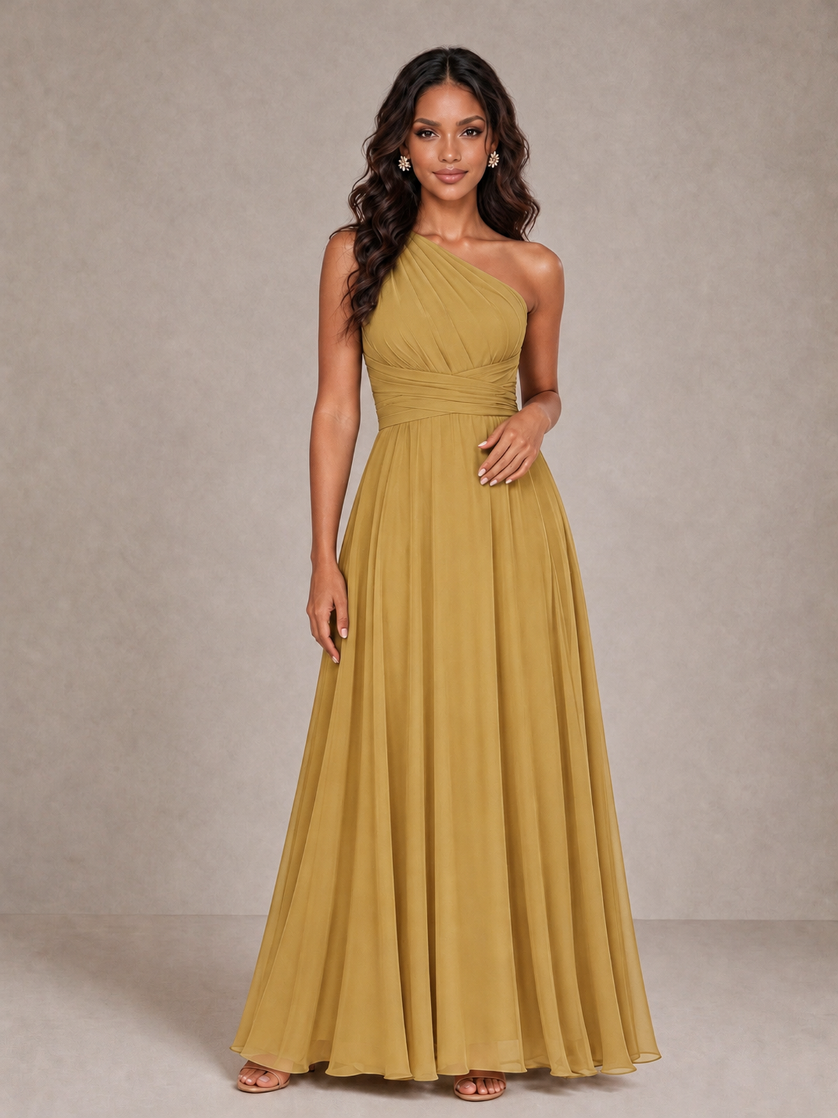 BOLODOO Gold One-Shoulder A-Line Bridesmaid Dress - Gold - Gold_3