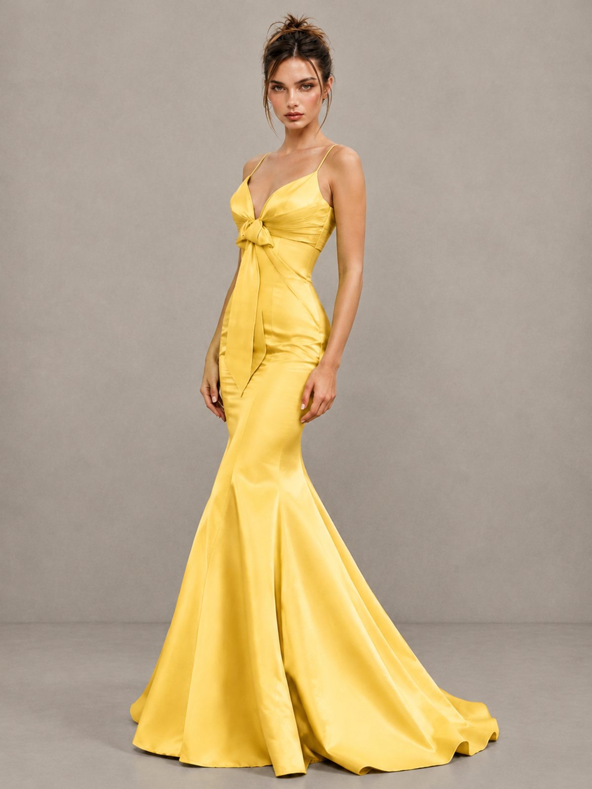 BOLODOO Gold Satin-Look Mermaid Prom Dress with Bow - Gold - Gold_3