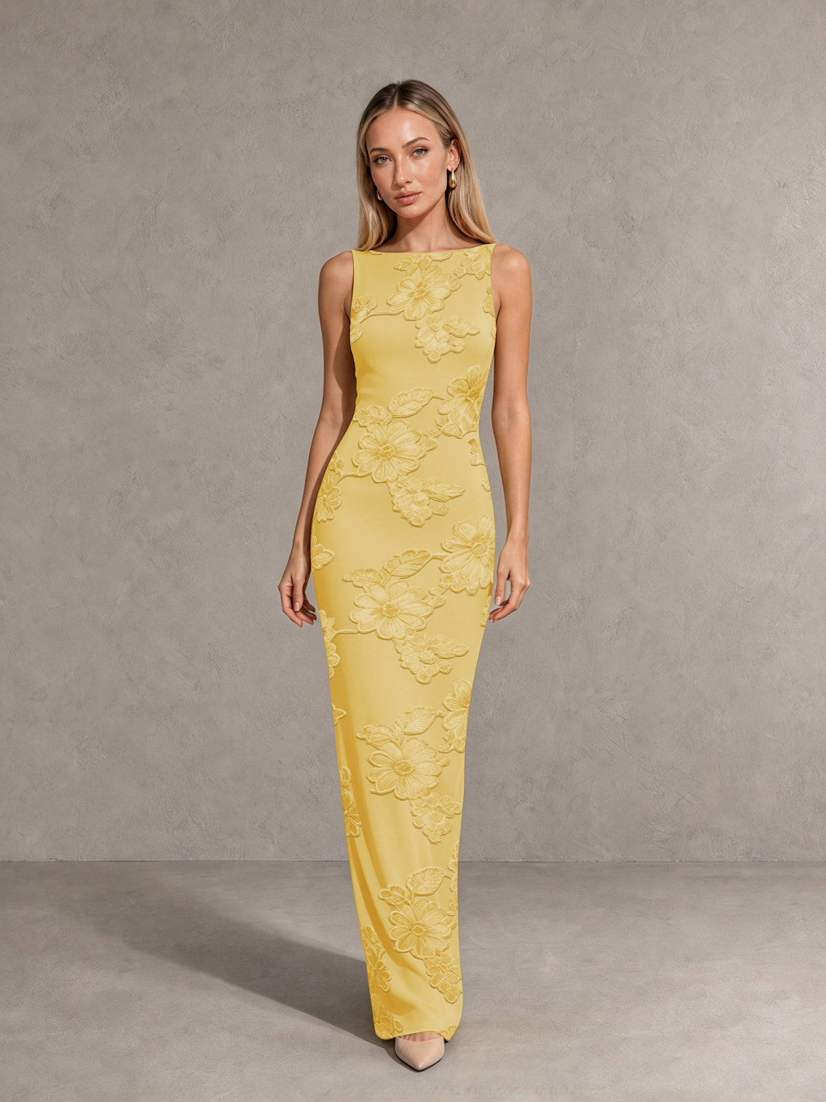 BOLODOO Gold Floral Sleeveless Maxi Wedding Guest Dress - Gold - Gold(3)