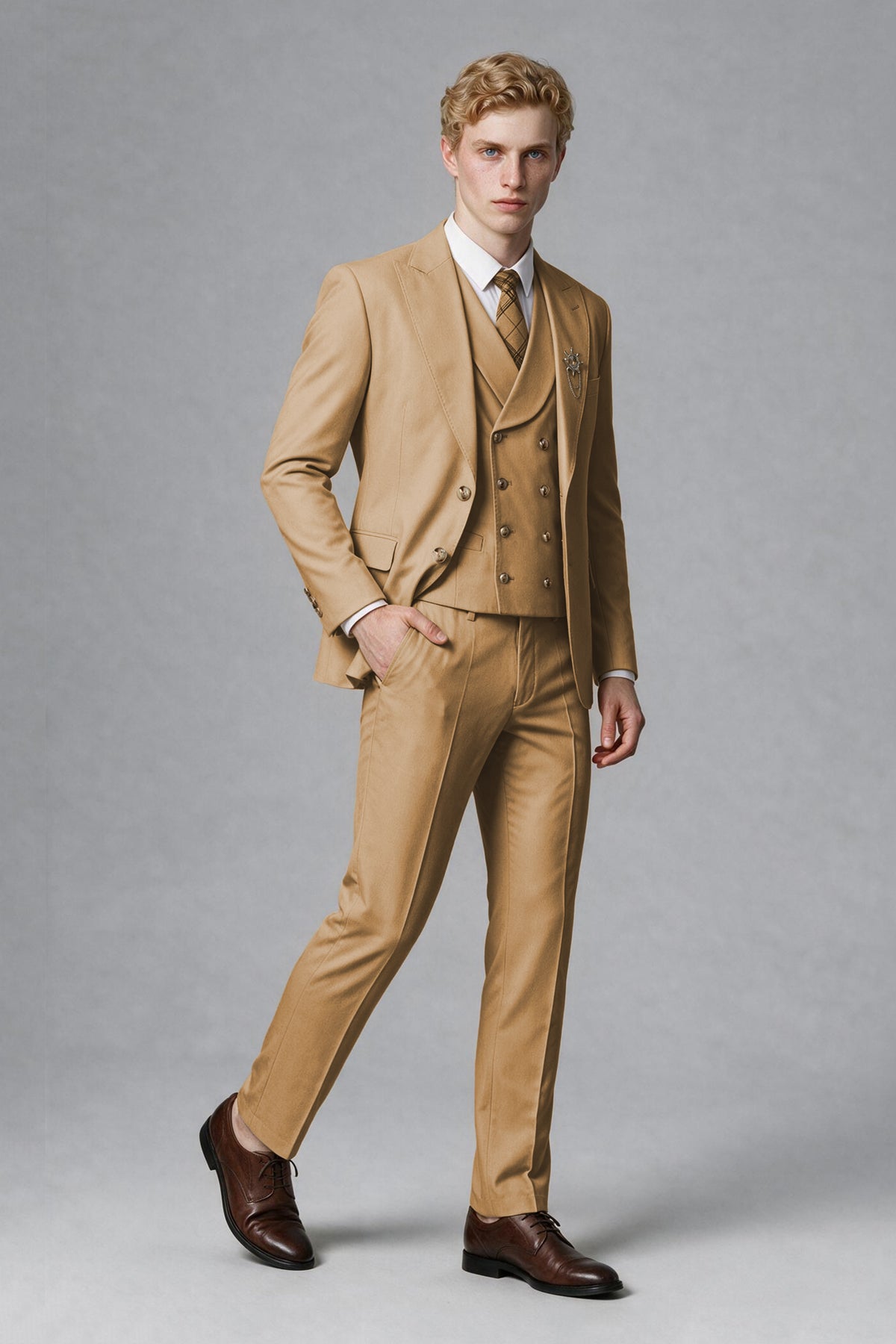 BOLODOO Men's Gold Two-Piece Wedding Suit – Jacket & Trousers - Gold