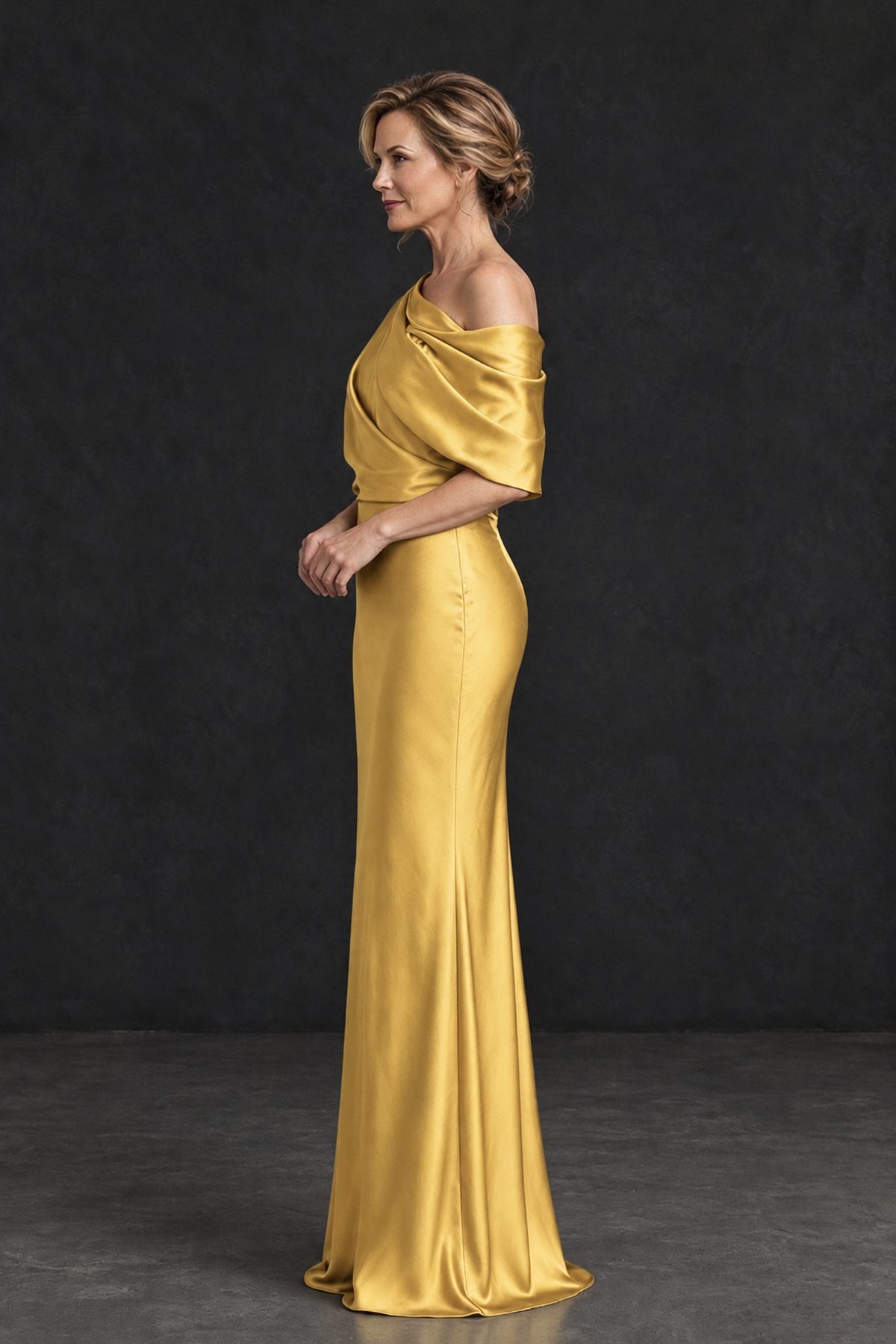 BOLODOO Gold Satin Asymmetric Mother of the Bride Dress - Gold - Gold_3