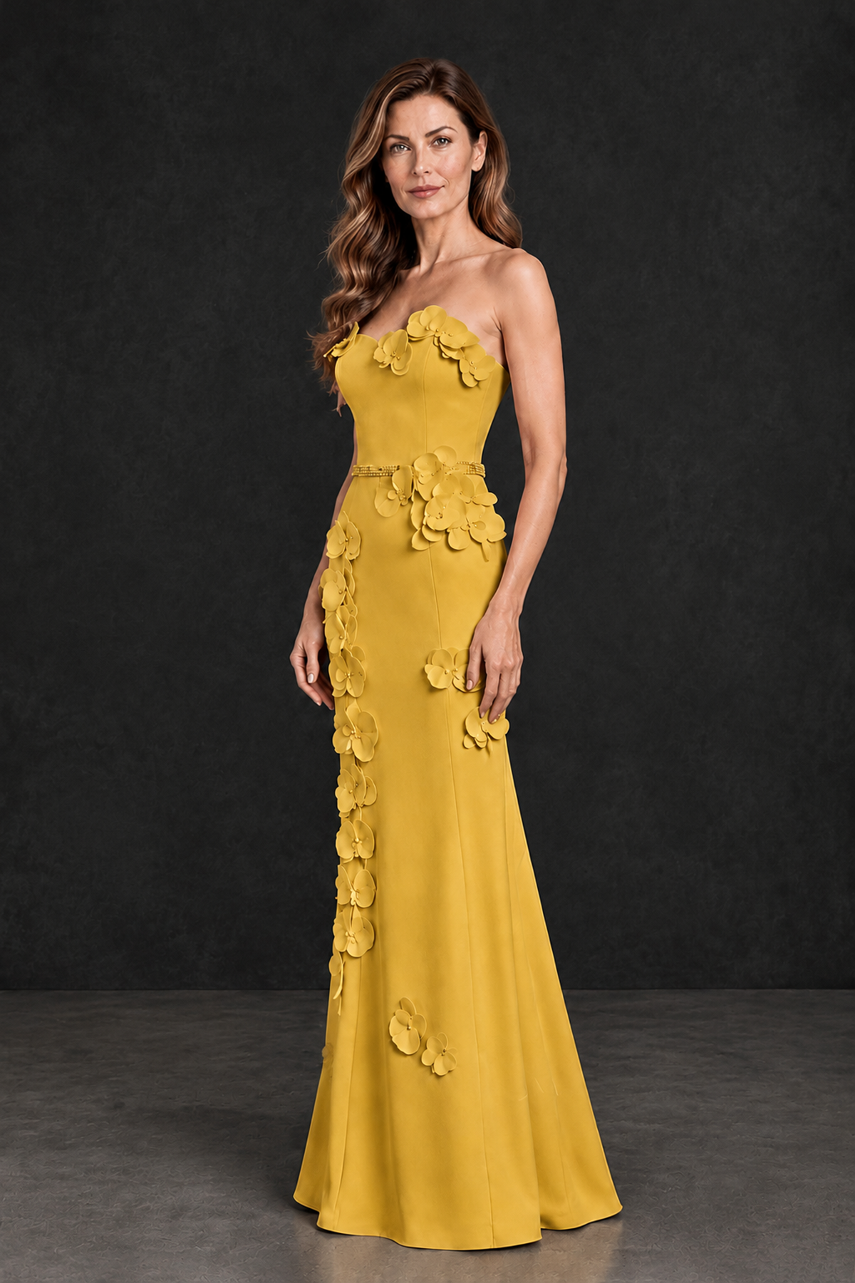 BOLODOO Gold Strapless Mother of the Bride Dress with 3D Floral Appliques - Gold - Gold_3