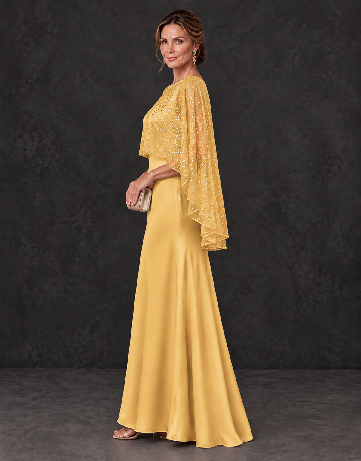 BOLODOO Gold Sparkle Cape Sleeve Mother of the Bride Dress - Gold - Gold_3