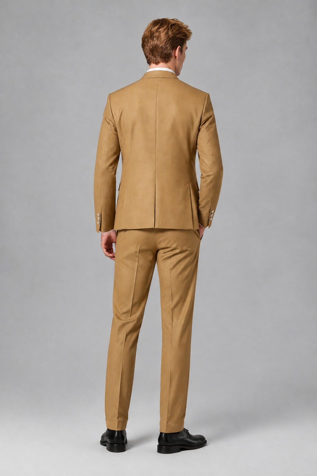 Bolodoo Men's Gold Mandarin Collar 3-Piece Suit – Jacket, Vest & Trousers - Gold - Gold_3