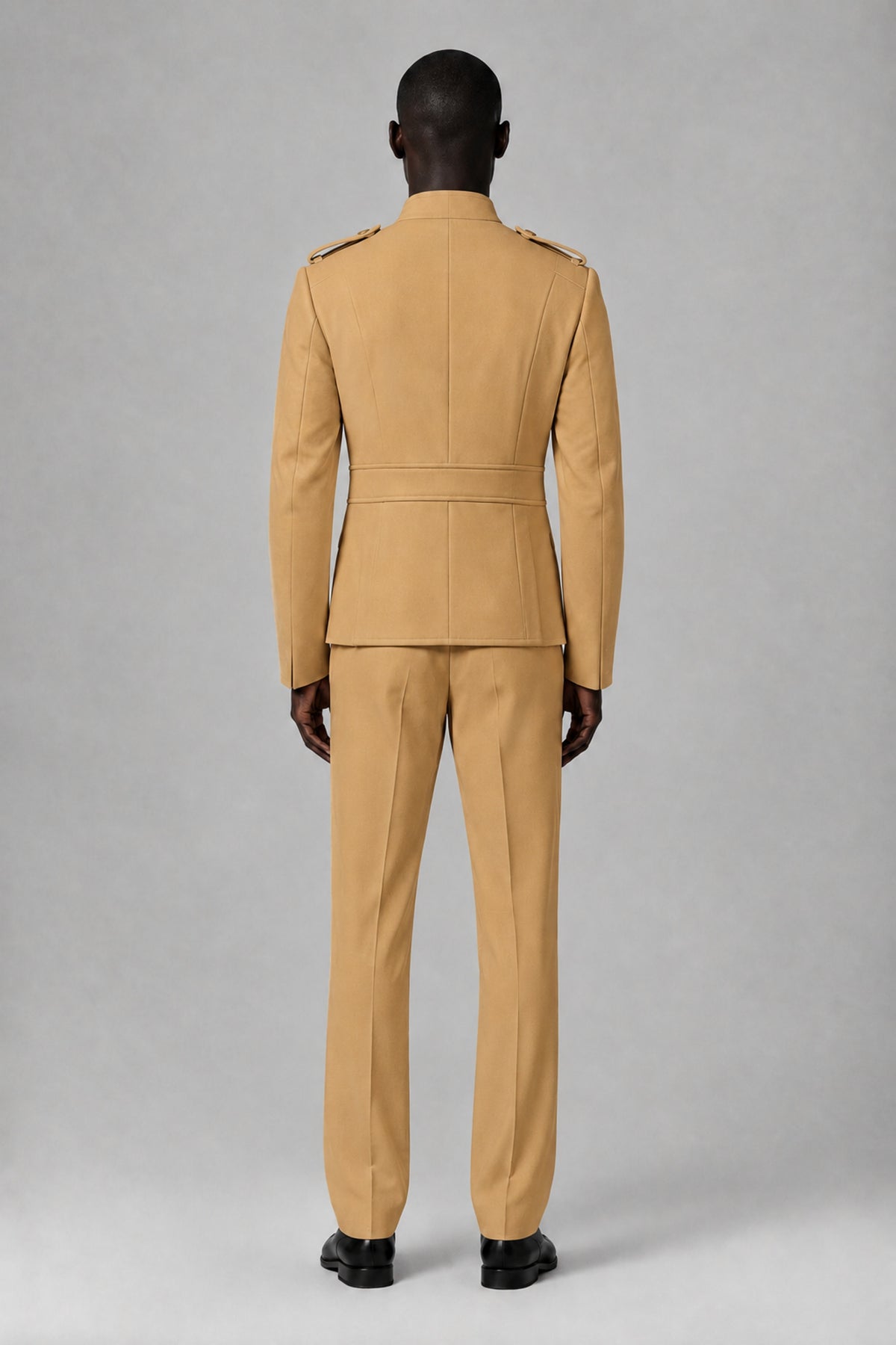 Bolodoo Men's Gold Military-Inspired Two-Piece Suit with Stand Collar - Gold - Gold_3