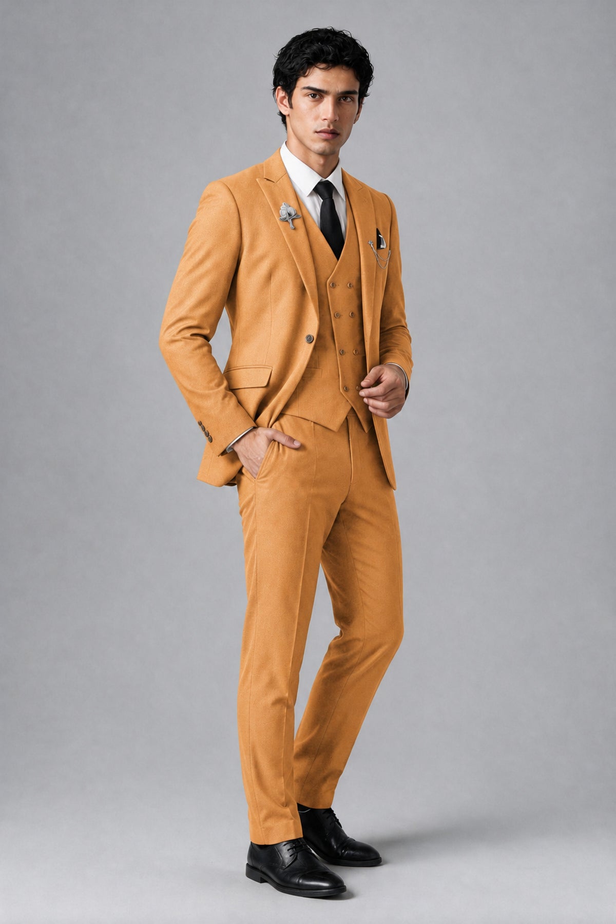 Bolodoo Men's Gold 2-Piece Suit – Notch Lapel Jacket & Trousers - Gold - Gold_3