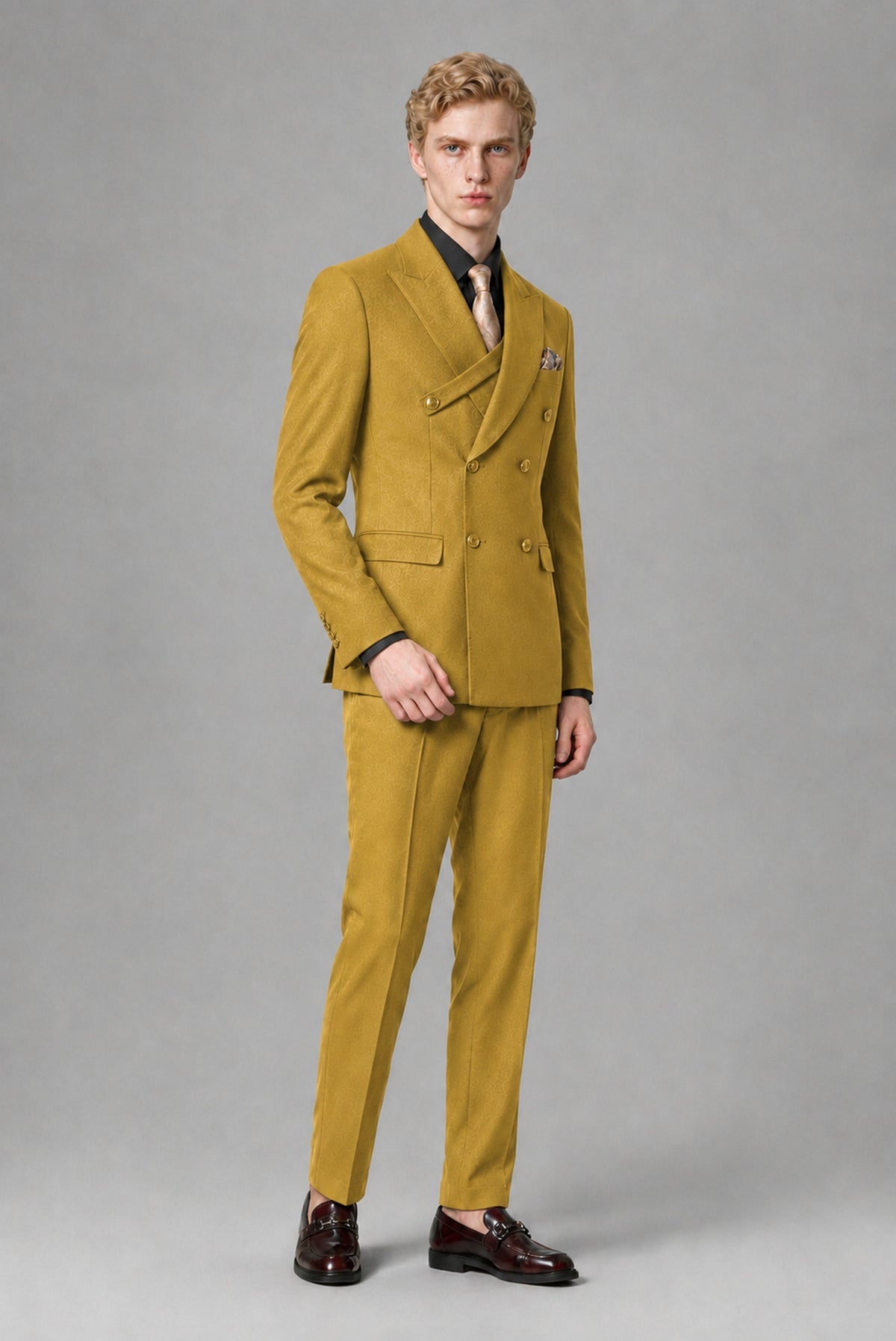 BOLODOO Men's Gold Double-Breasted Two-Piece Suit – Jacket & Trousers - Gold