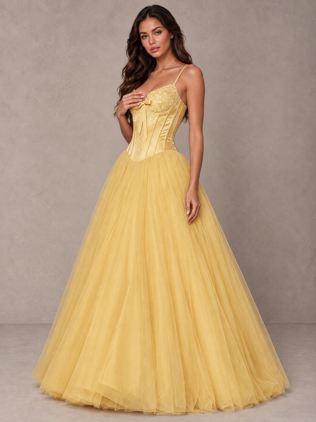 BOLODOO Gold Corset Tulle Prom Dress with Spaghetti Straps - Gold - Gold_3