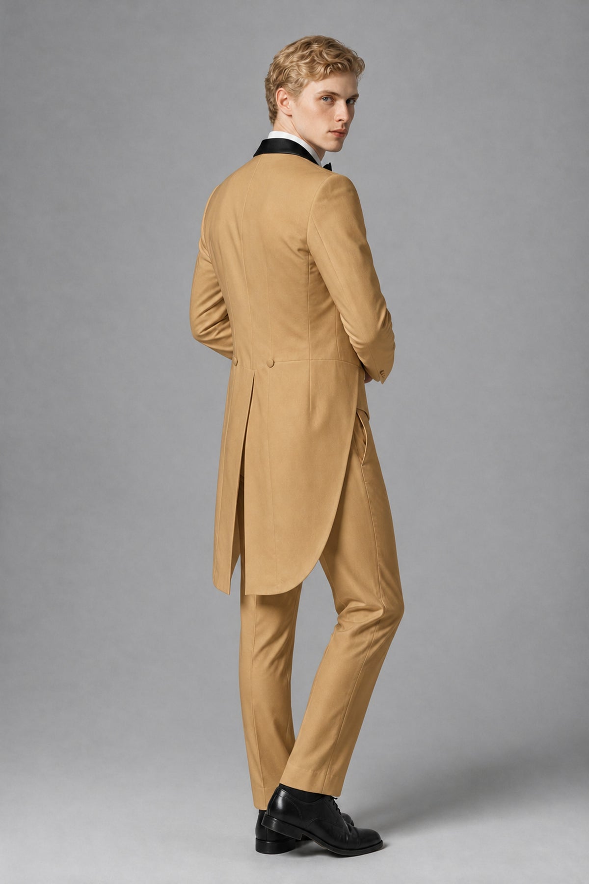 Bolodoo Men's Gold 3-Piece Tailcoat Tuxedo Suit with Vest & Trousers - Gold - Gold_3