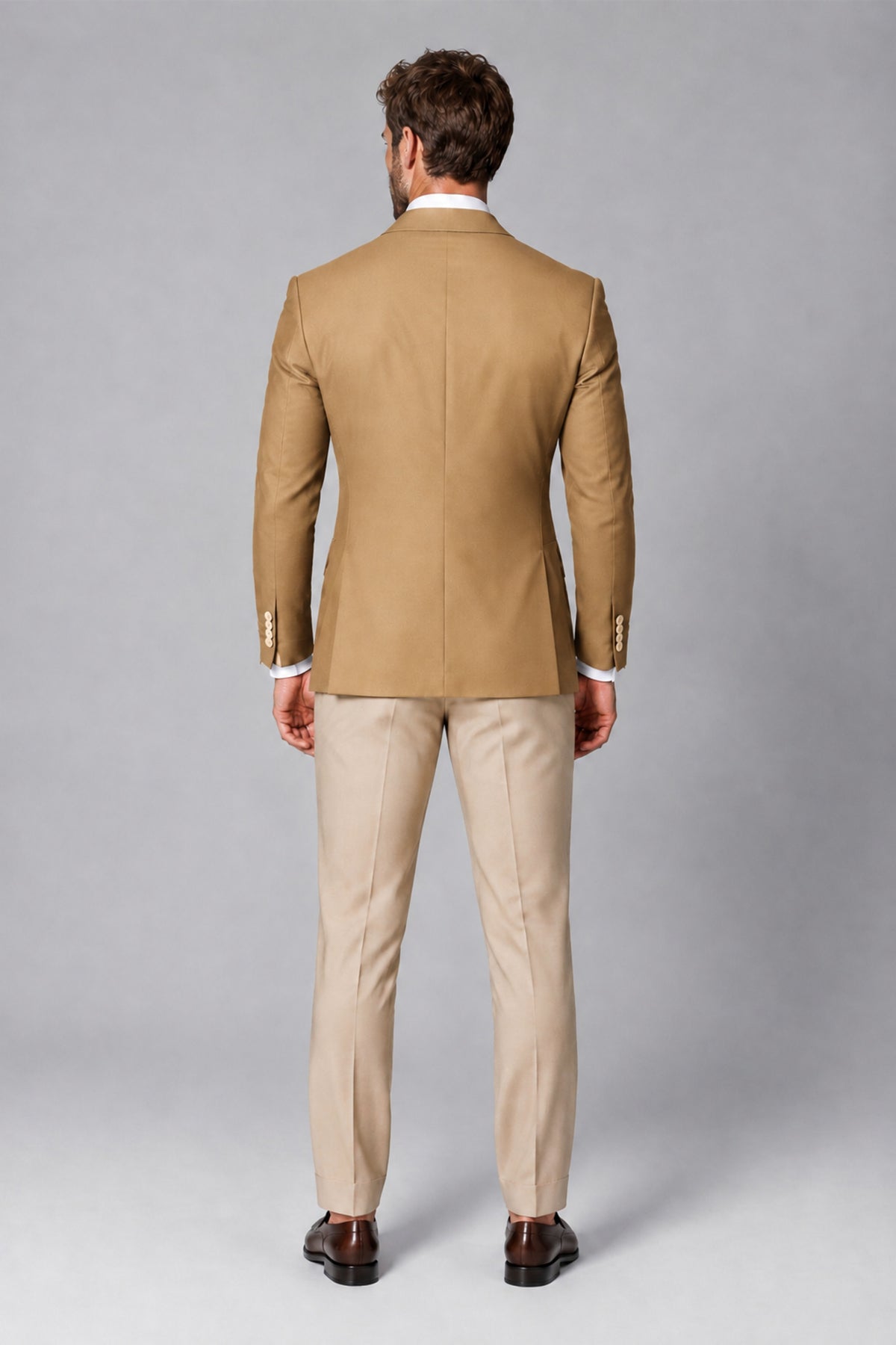 BOLODOO Men's Gold Double-Breasted Blazer & Khaki Trousers Tuxedo 2-Piece Suit Set - Gold - Gold_3