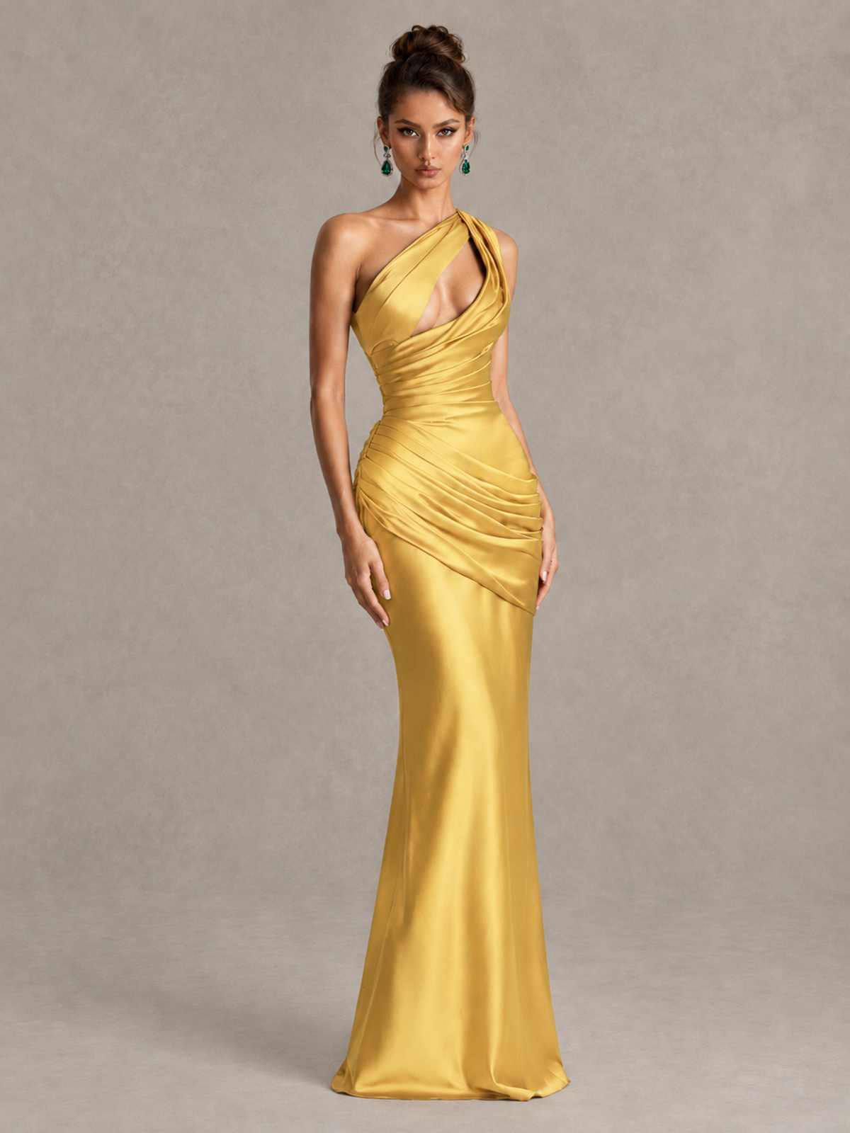 BOLODOO Gold One-Shoulder Cutout Satin Mermaid Prom Dress - Gold - Gold_3