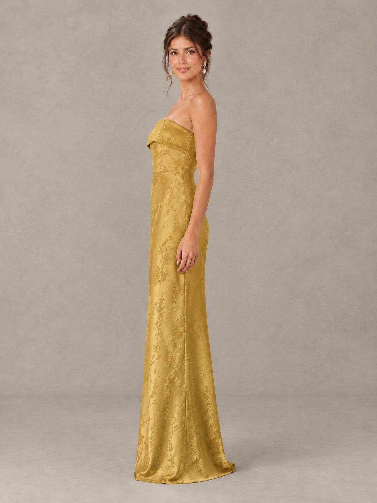 BOLODOO Gold Strapless Floral Bridesmaid Dress - Gold - Gold_3