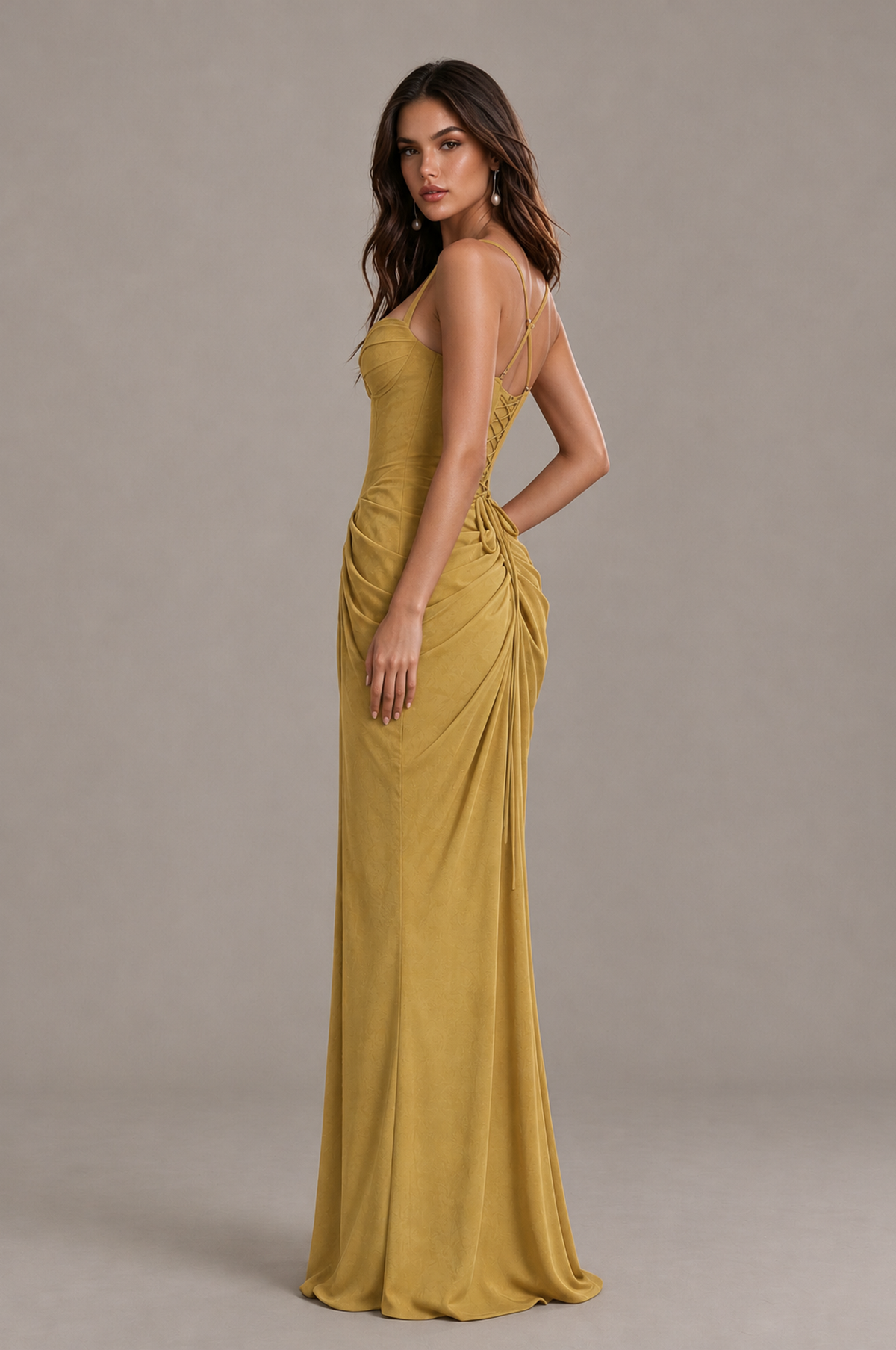 BOLODOO Gold Sweetheart Ruched Lace-Up Back Evening Gown - Gold - Gold_3