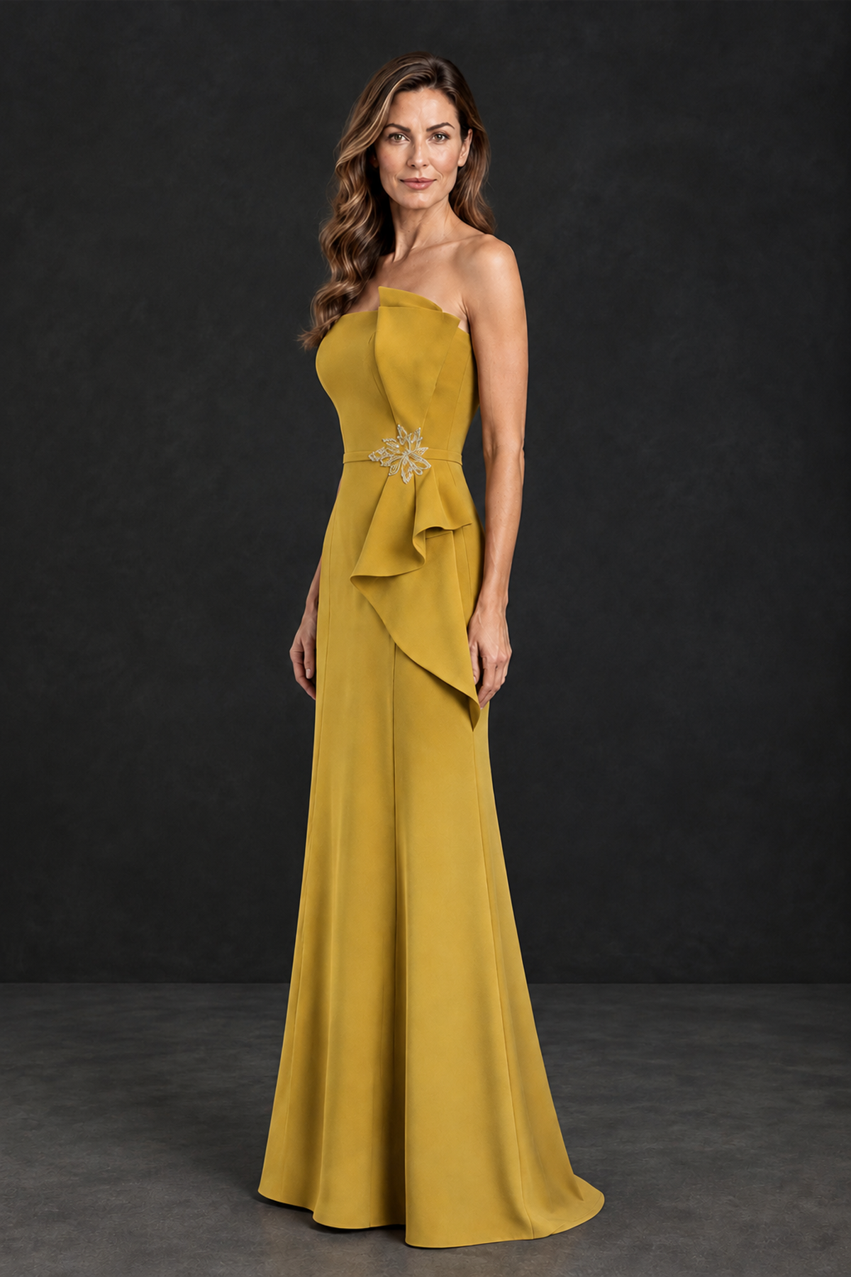 BOLODOO Gold Strapless Mother of the Bride Dress with Ruffle Detail - Gold - Gold_3