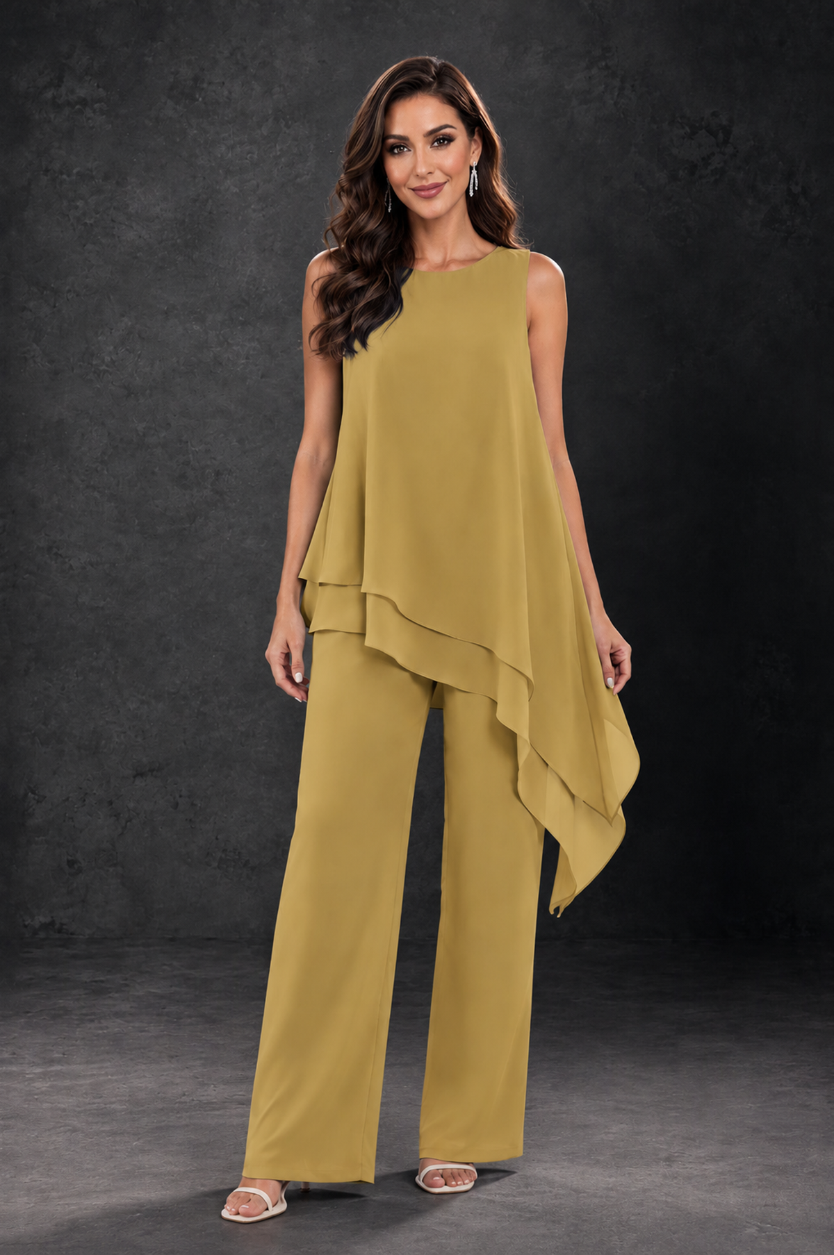BOLODOO Gold Layered Mother of the Bride Pantsuit with Jacket - Gold - Gold_3