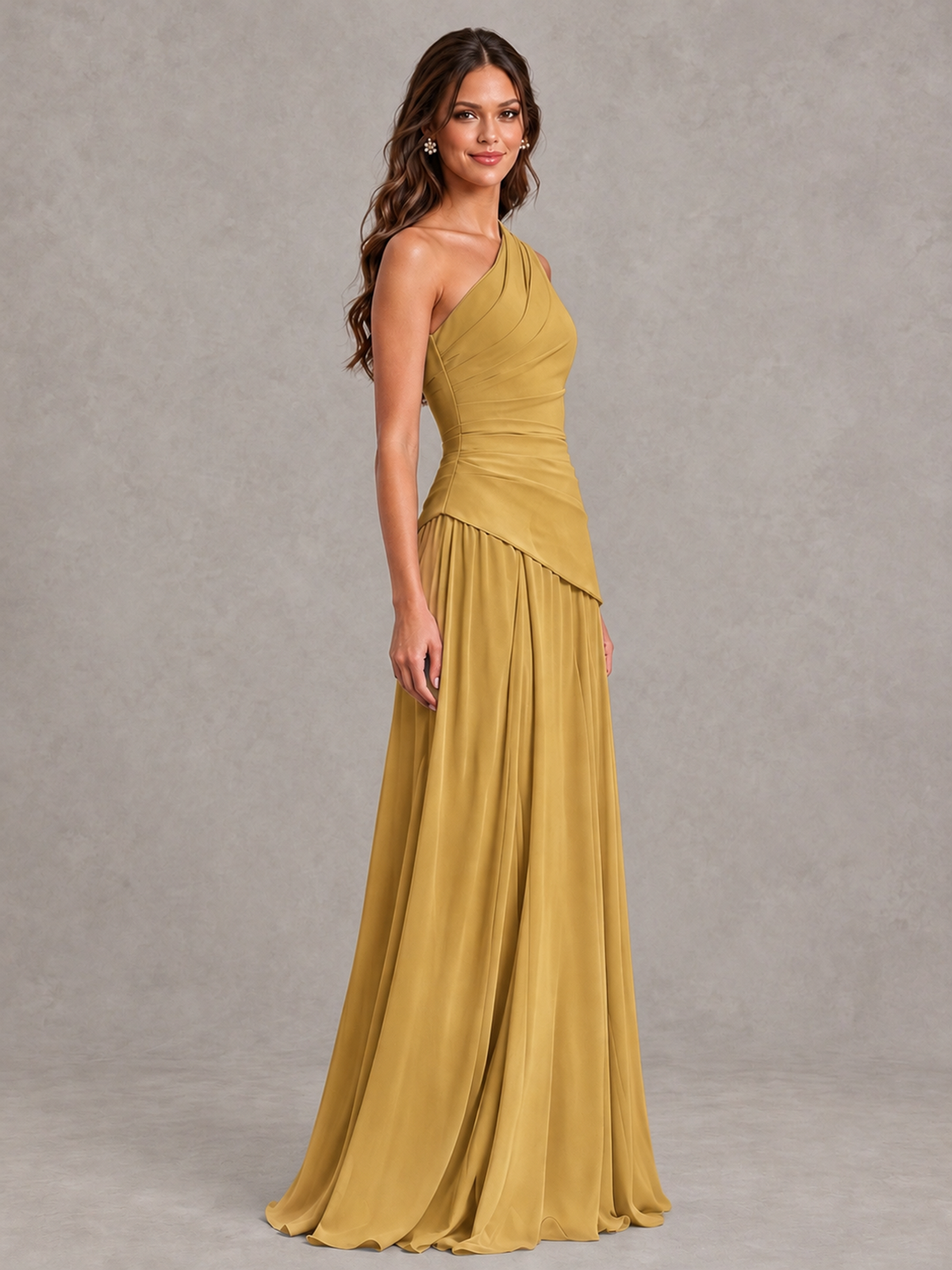 BOLODOO Gold One-Shoulder Lace-Up Back Bridesmaid Dress - Gold - Gold_3