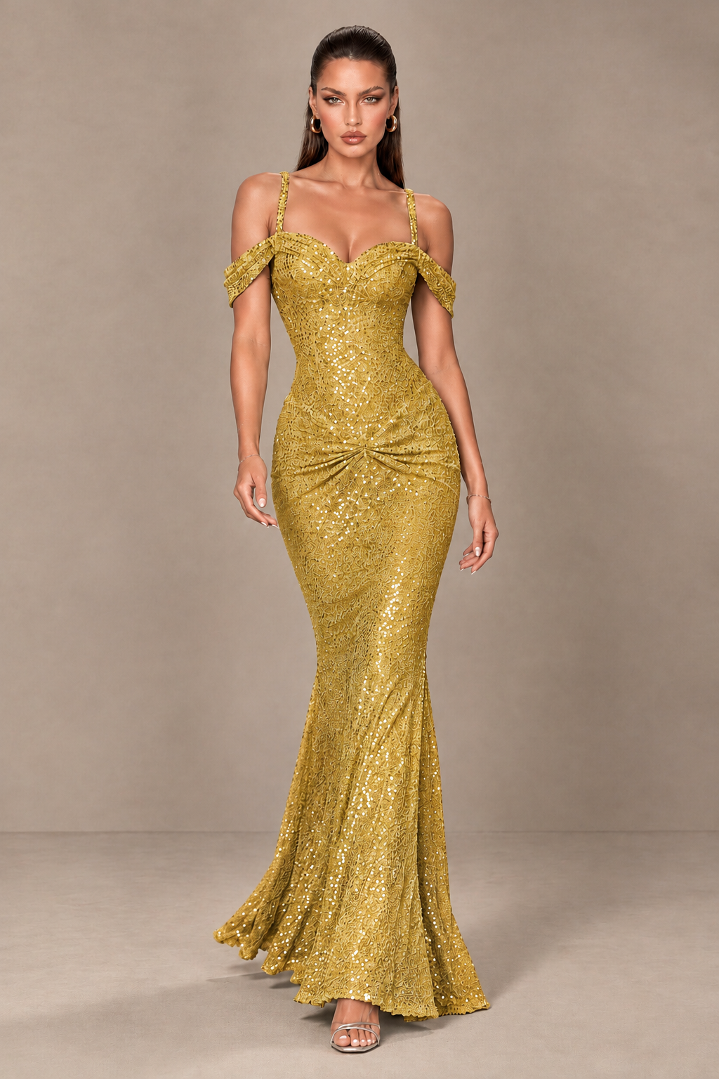 BOLODOO Gold Sequin Off-Shoulder Mermaid Prom Dress - Gold - Gold_4