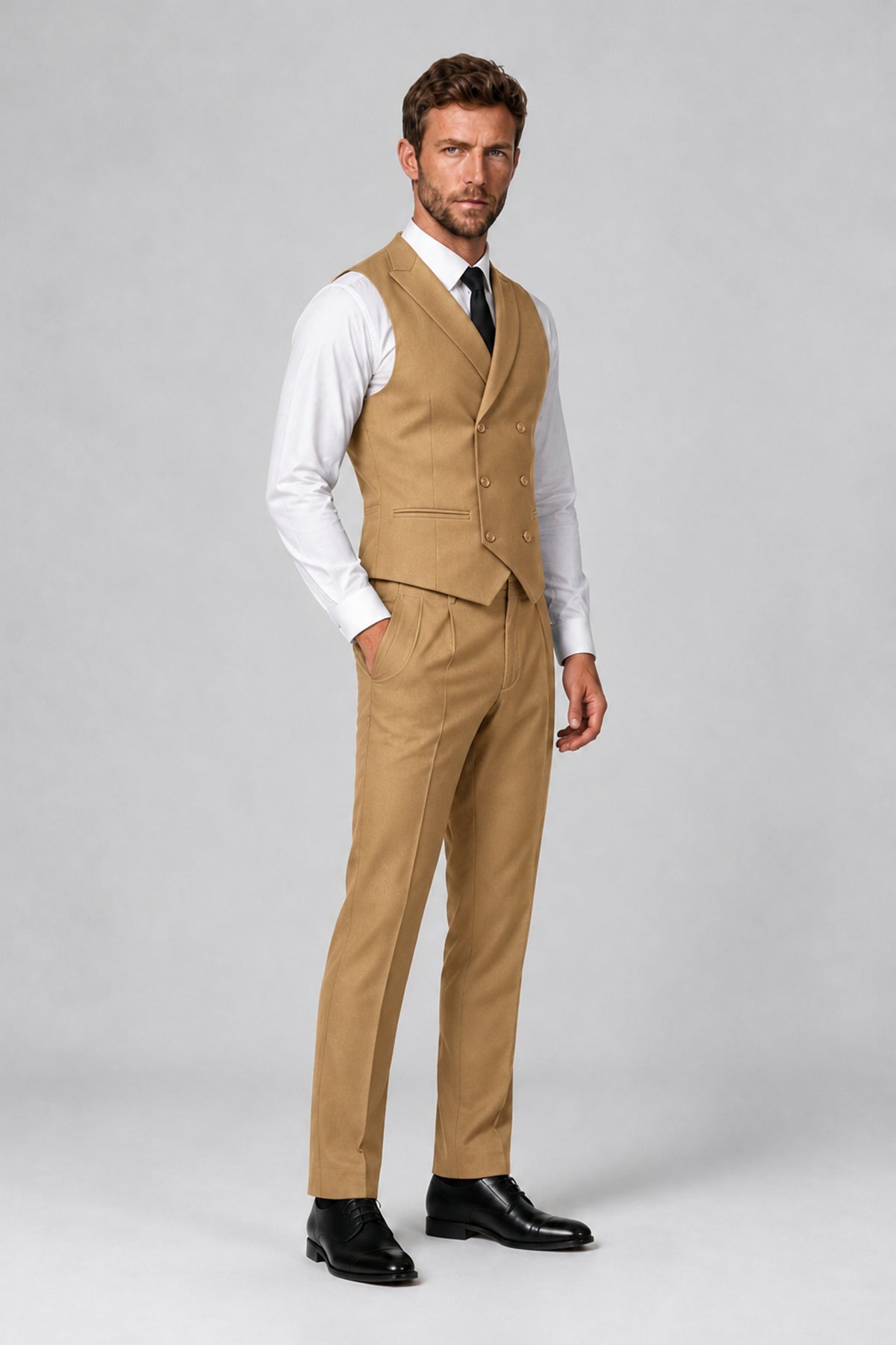Bolodoo Men's Gold Double-Breasted Vest and Pants 2-Piece Suit - Gold - Gold_4