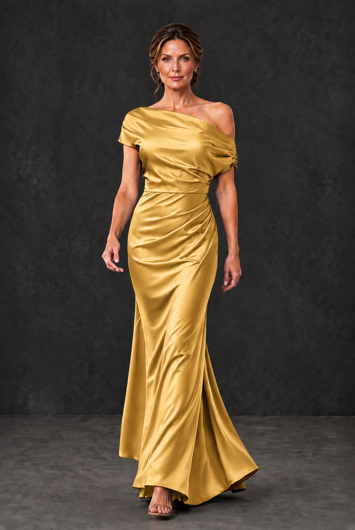 BOLODOO Gold Asymmetric Ruched Mother of the Bride Dress - Gold - Gold_4