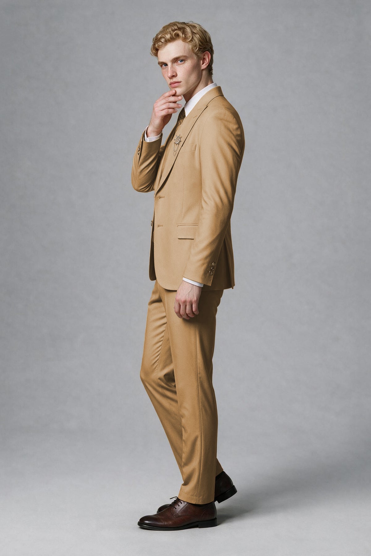 BOLODOO Men's Gold Two-Piece Wedding Suit – Jacket & Trousers - Gold