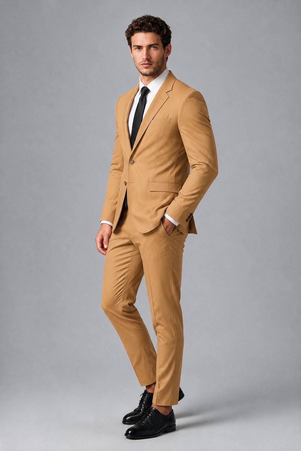Bolodoo Men's Gold Two-Piece Suit with Notch-Lapel Jacket & Trousers - Gold - Gold_4
