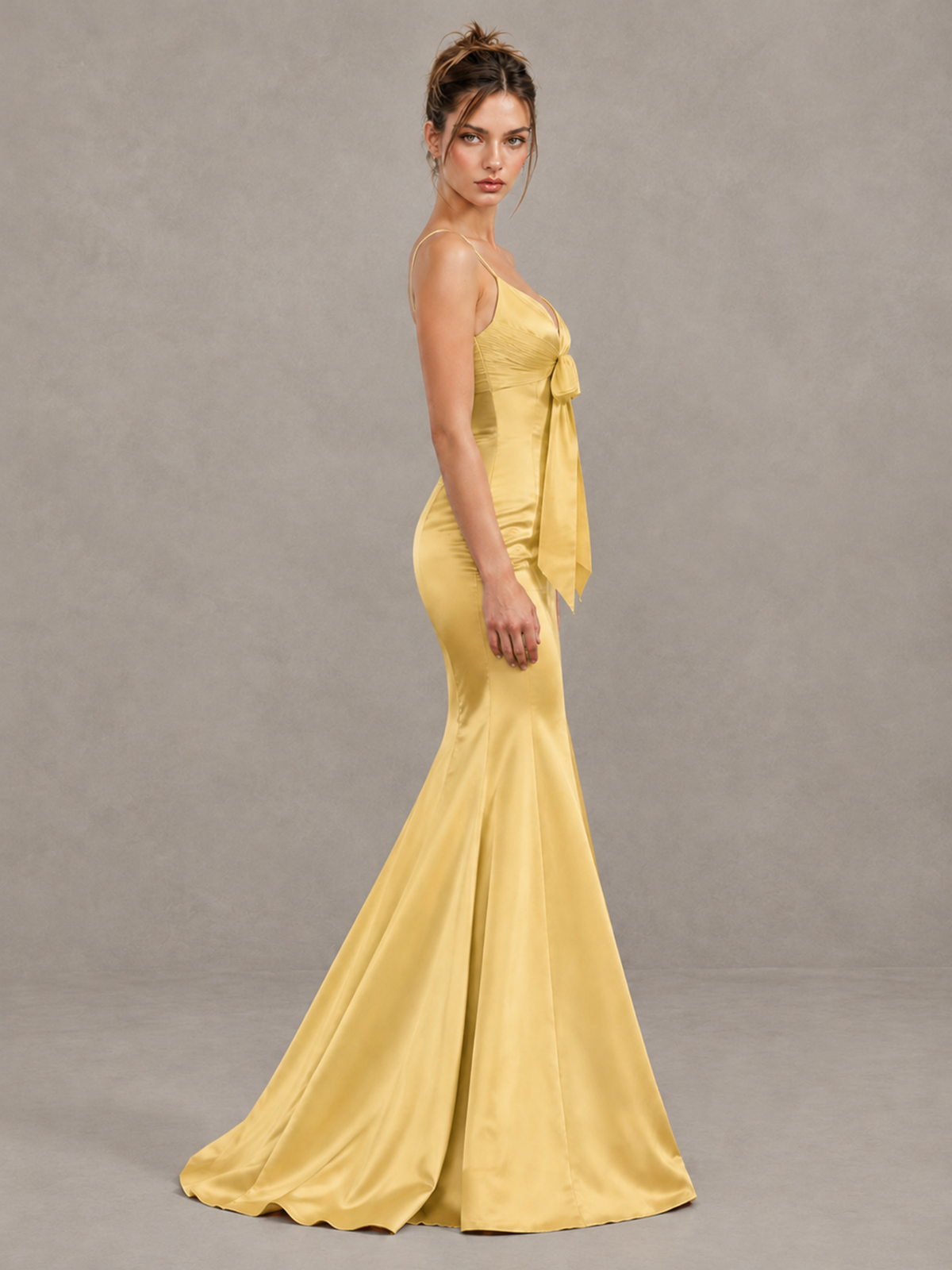 BOLODOO Gold Satin-Look Mermaid Prom Dress with Bow - Gold - Gold_4