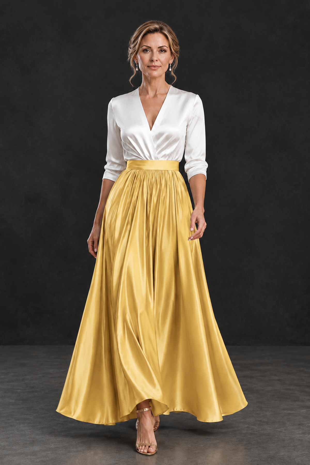 BOLODOO Gold and White V-Neck A-Line Mother of the Bride Dress - Gold - Gold_4