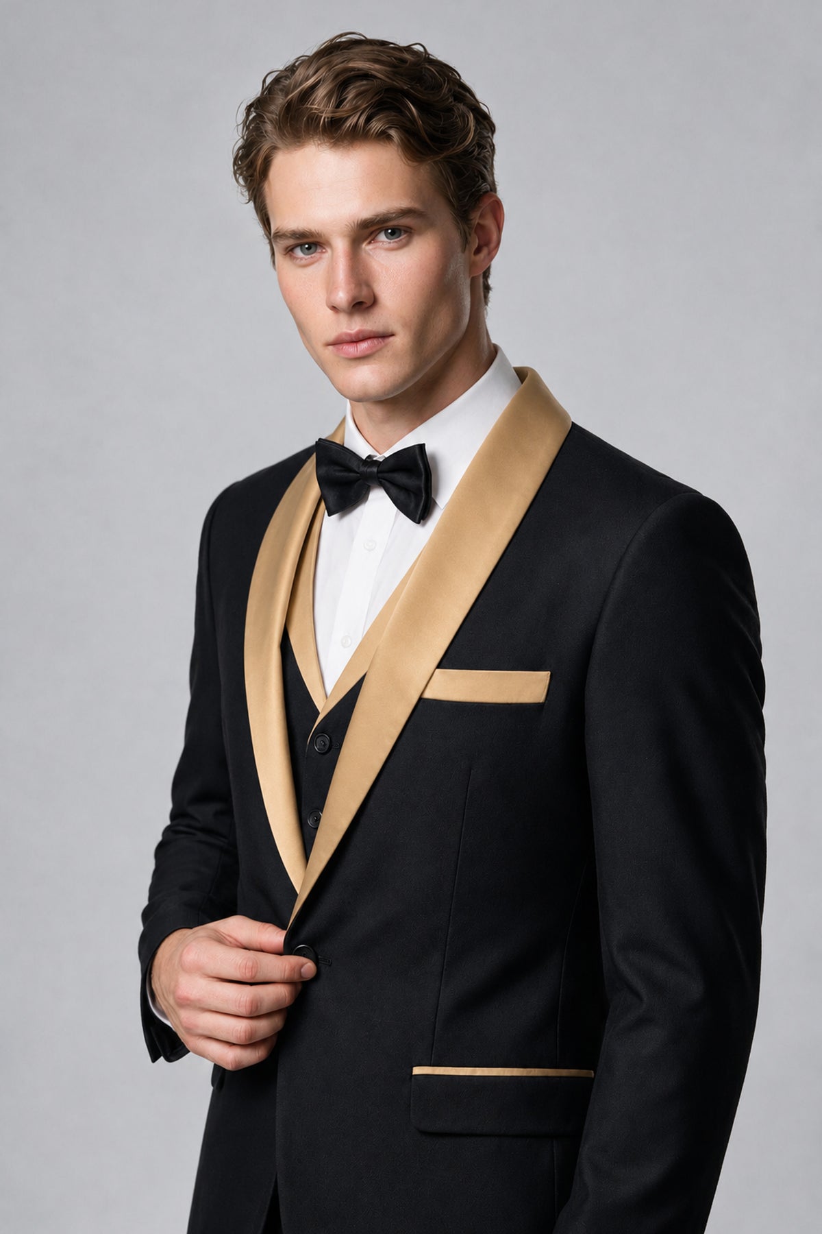 Bolodoo Men's Gold 3-Piece Shawl Lapel Tuxedo Suit - Gold - Gold_4