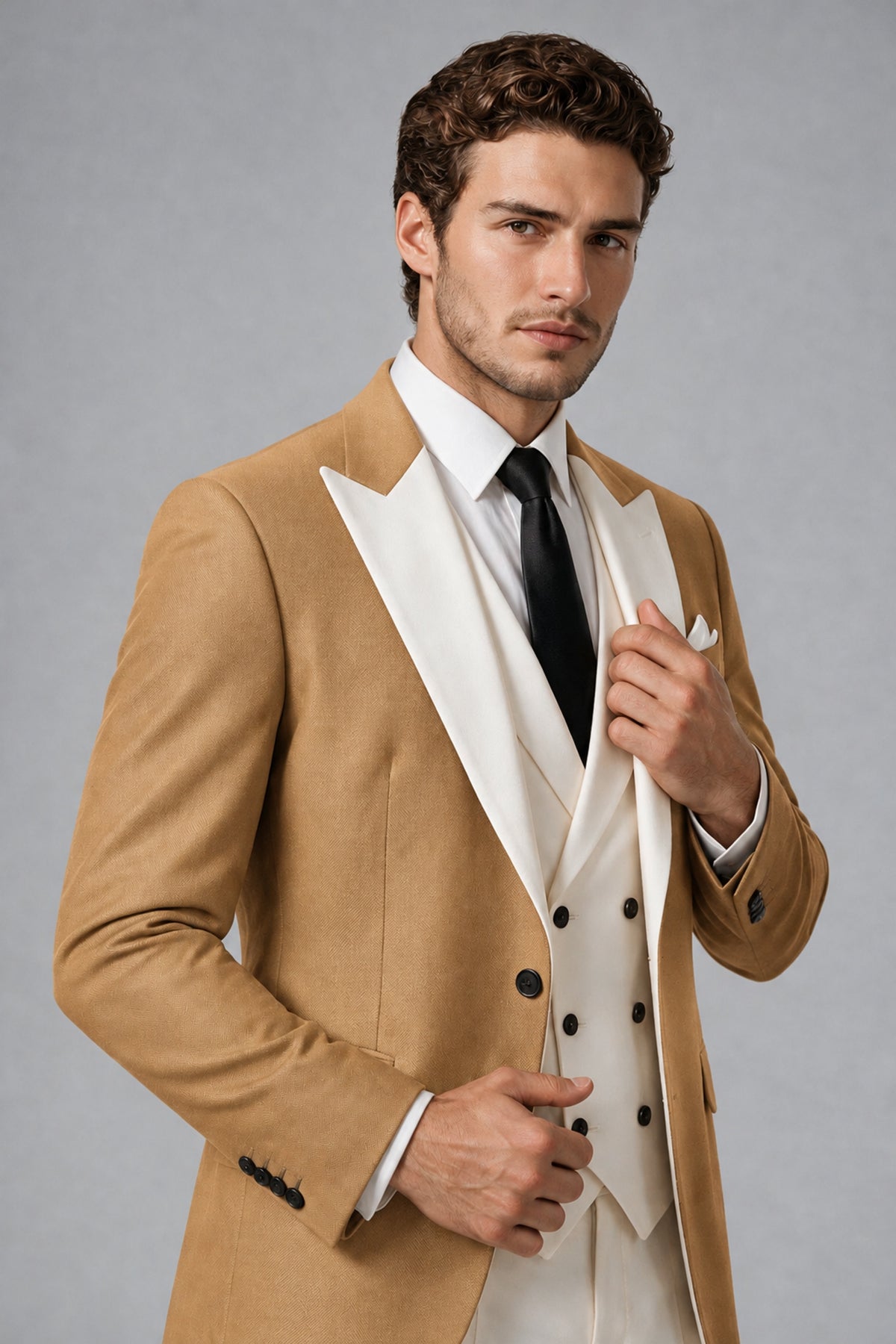 BOLODOO Men's Gold Satin 3-Piece Suit | Blazer, Vest & Trousers Set - Gold - Gold_4
