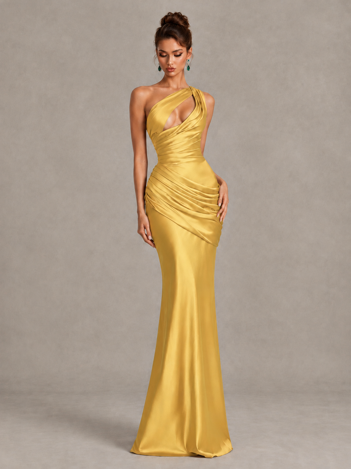 BOLODOO Gold One-Shoulder Cutout Satin Mermaid Prom Dress - Gold - Gold_4
