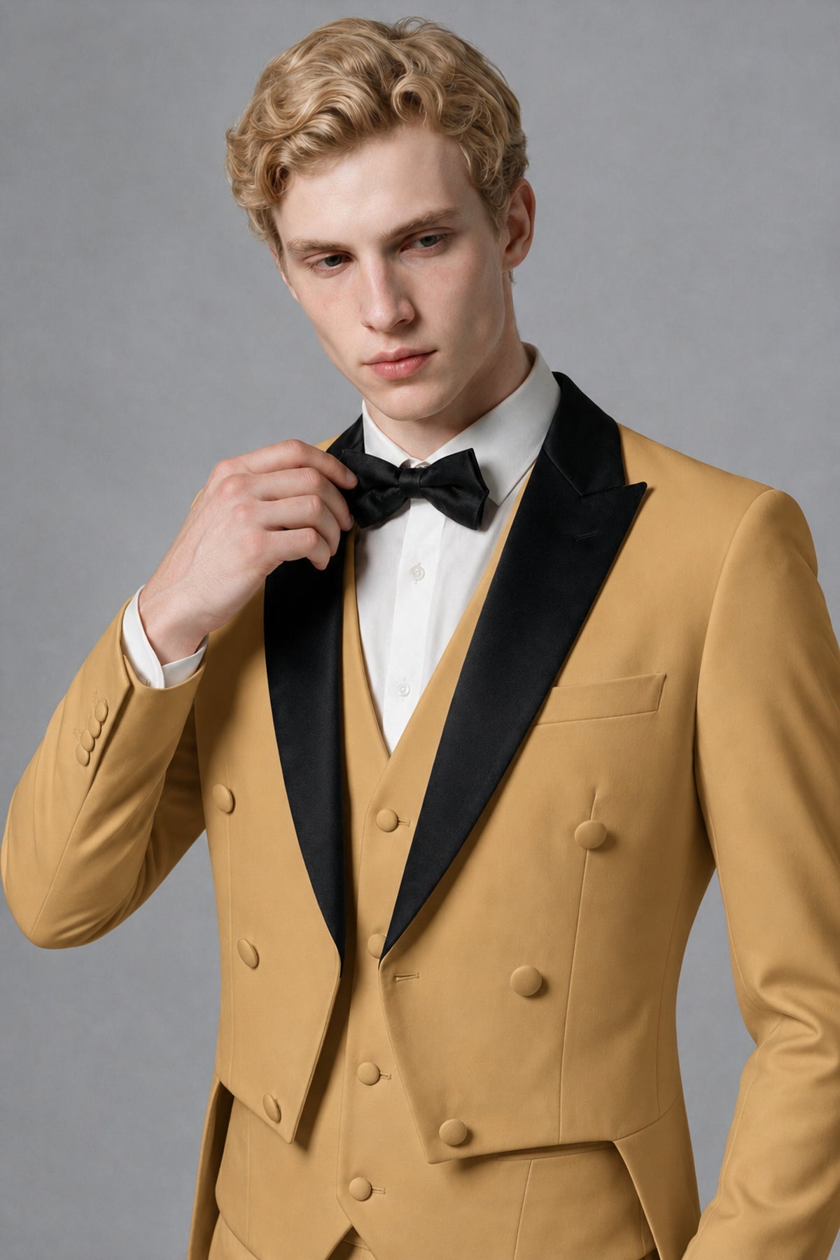 Bolodoo Men's Gold 3-Piece Tailcoat Tuxedo Suit with Vest & Trousers - Gold - Gold_4