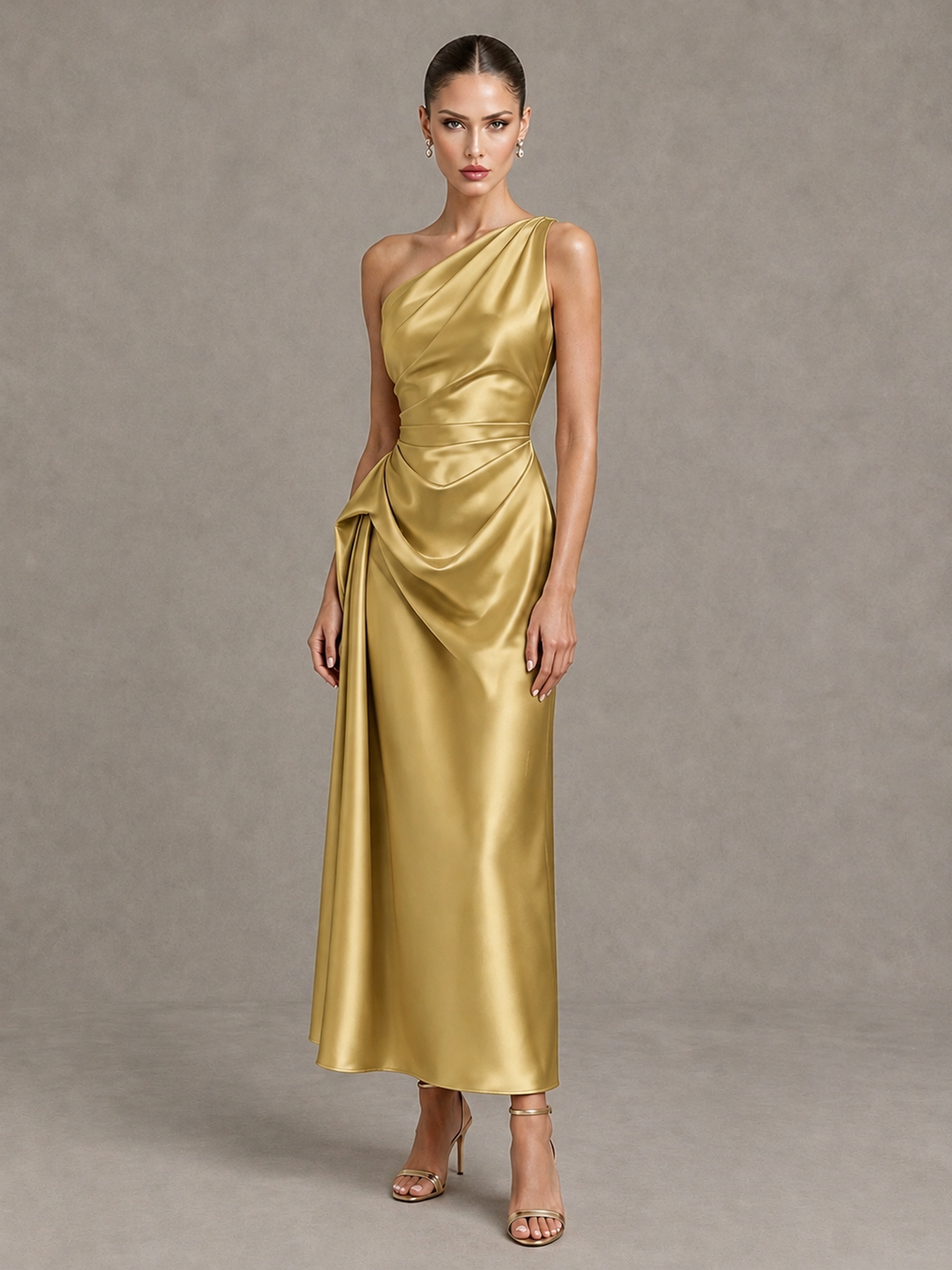 BOLODOO Gold One Shoulder Satin Cocktail Dress with Draped A-Line Skirt - Gold - Gold_4