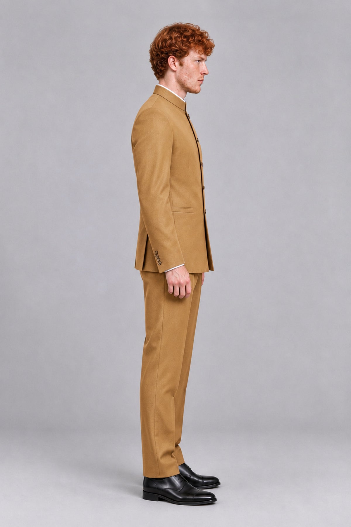 BOLODOO Men's Gold Mandarin Collar Two-Piece Suit - Gold - Gold_4