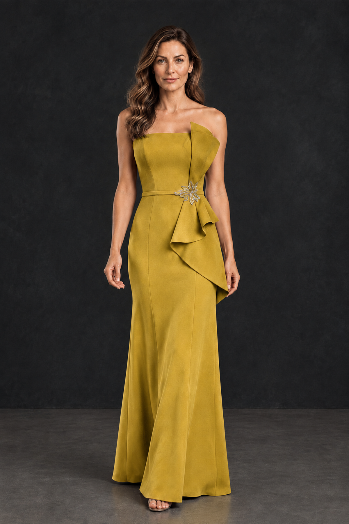 BOLODOO Gold Strapless Mother of the Bride Dress with Ruffle Detail - Gold - Gold_4
