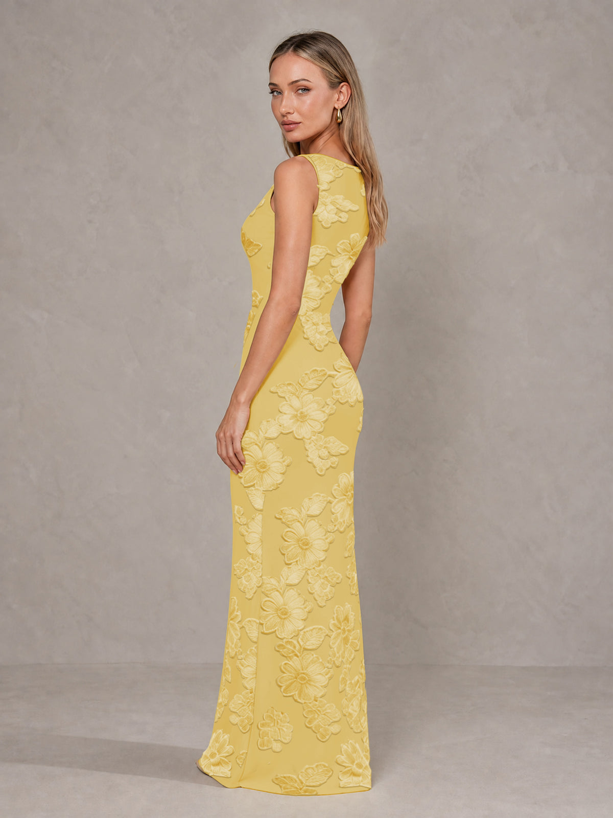 BOLODOO Gold Floral Sleeveless Maxi Wedding Guest Dress - Gold - Gold(4)