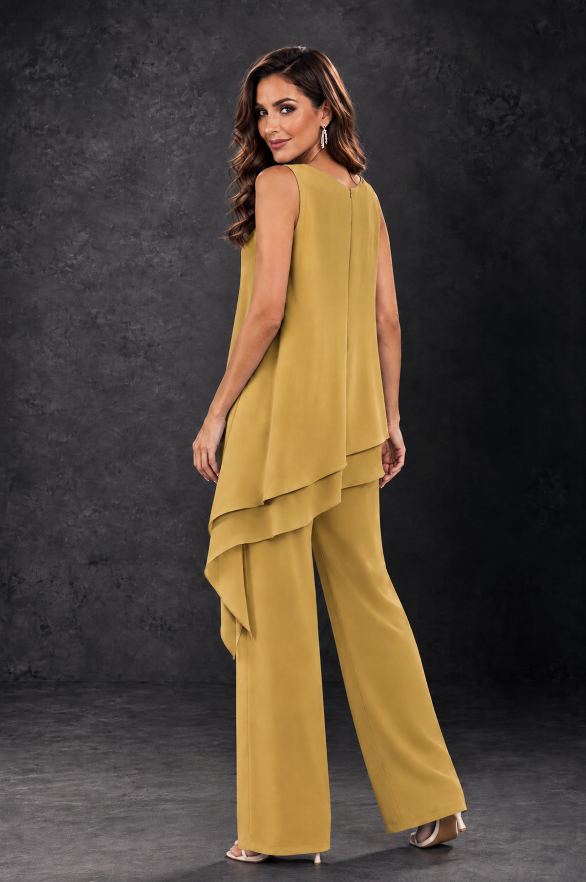 BOLODOO Gold Layered Mother of the Bride Pantsuit with Jacket - Gold - Gold_4