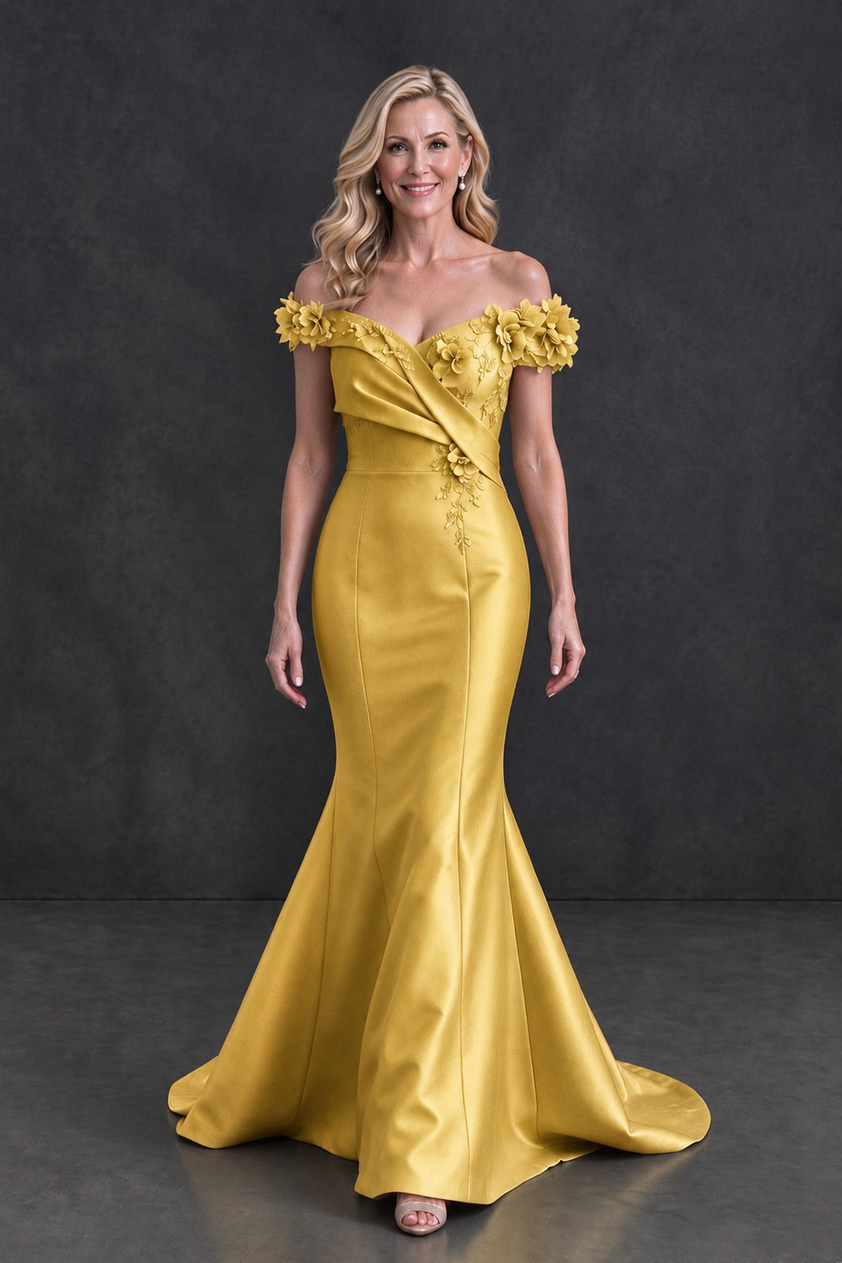 BOLODOO Gold Off-Shoulder Floral Mermaid Mother of the Bride Dress - Gold - Gold_4